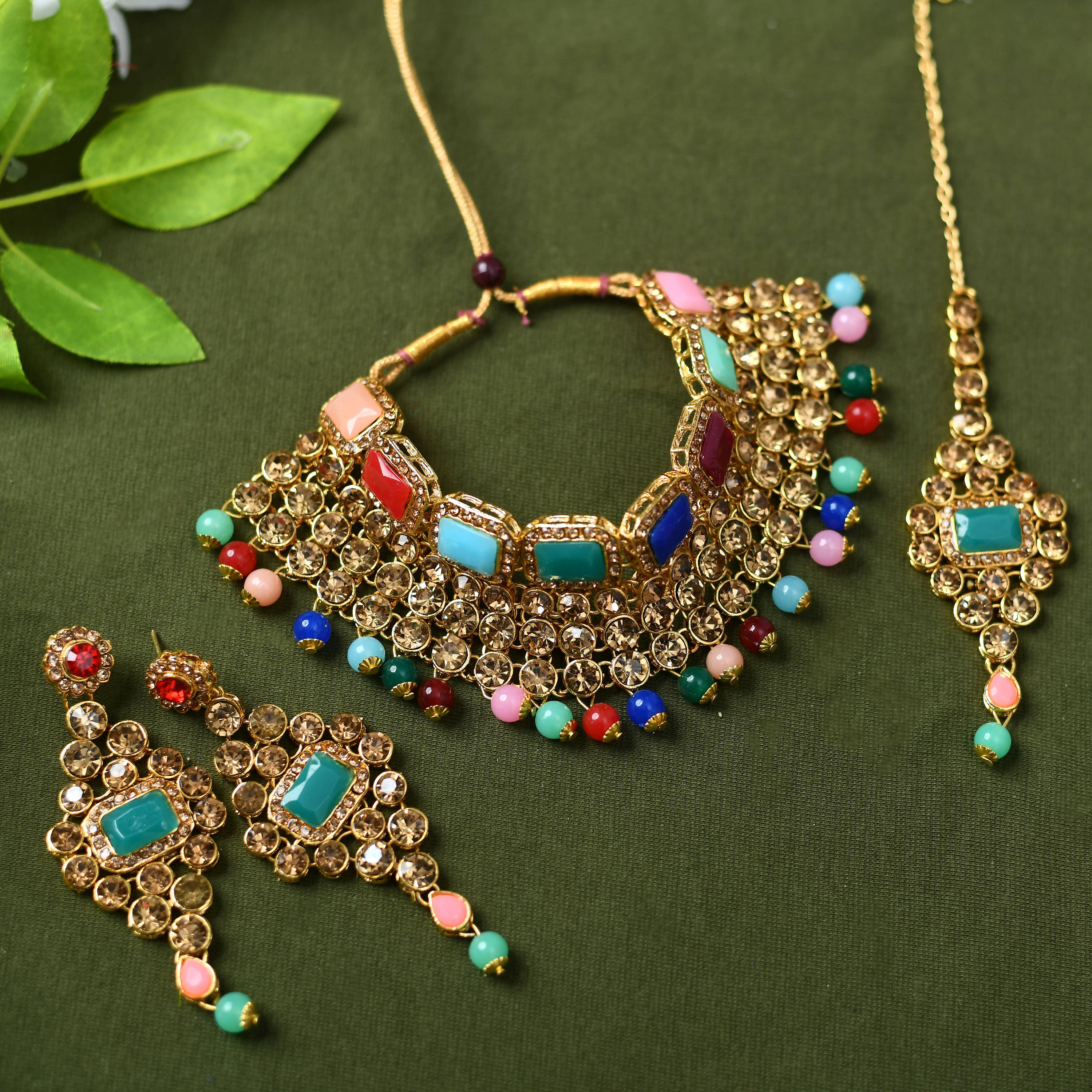 Johar Kamal Traditional Rajwadi Design Heavy Multi Color Necklace Set Jkms_038