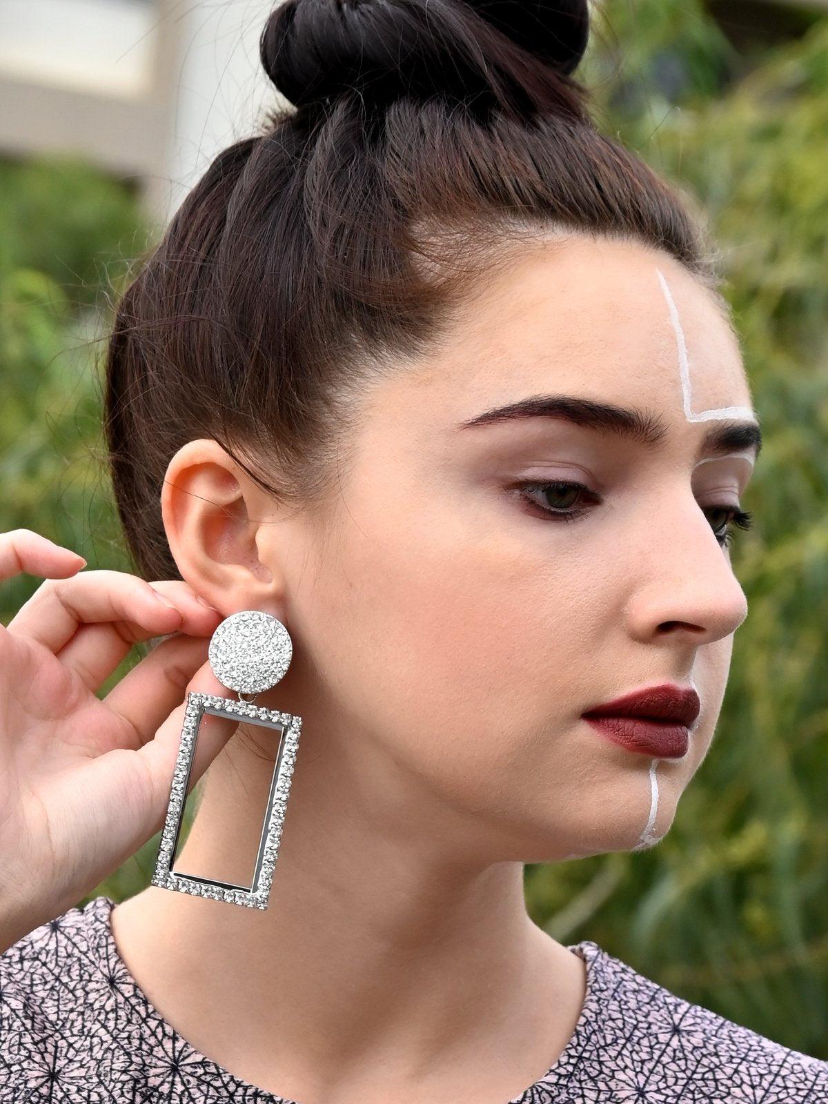 Women's Enchanting Rectangular Rhinestone Earring - Odette