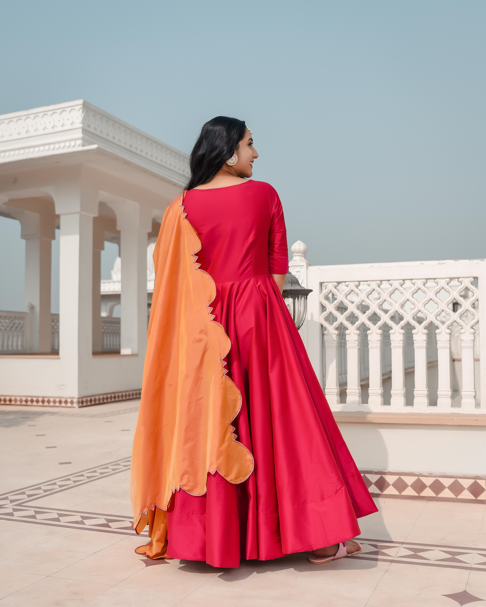 Women's Hot Princess Pink dress with cut work dupatta - Indian Virasat