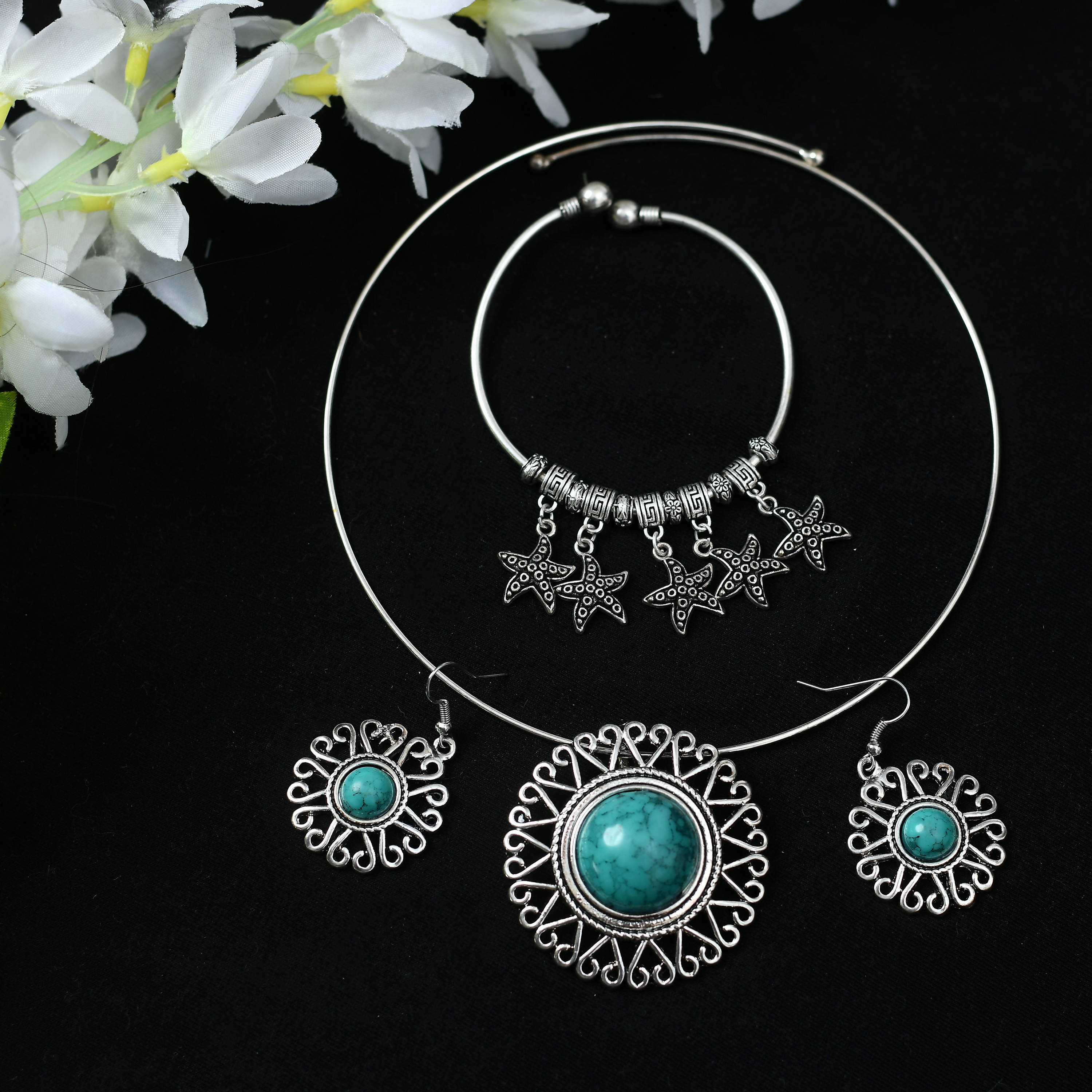Kamal Johar Traditional Hasli Design Nacklace With Earrings & Bracelet Jkms_097