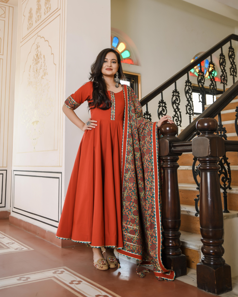 Women's Garnet Suit With Bagh Print Dupatta Set - Indian Virasat