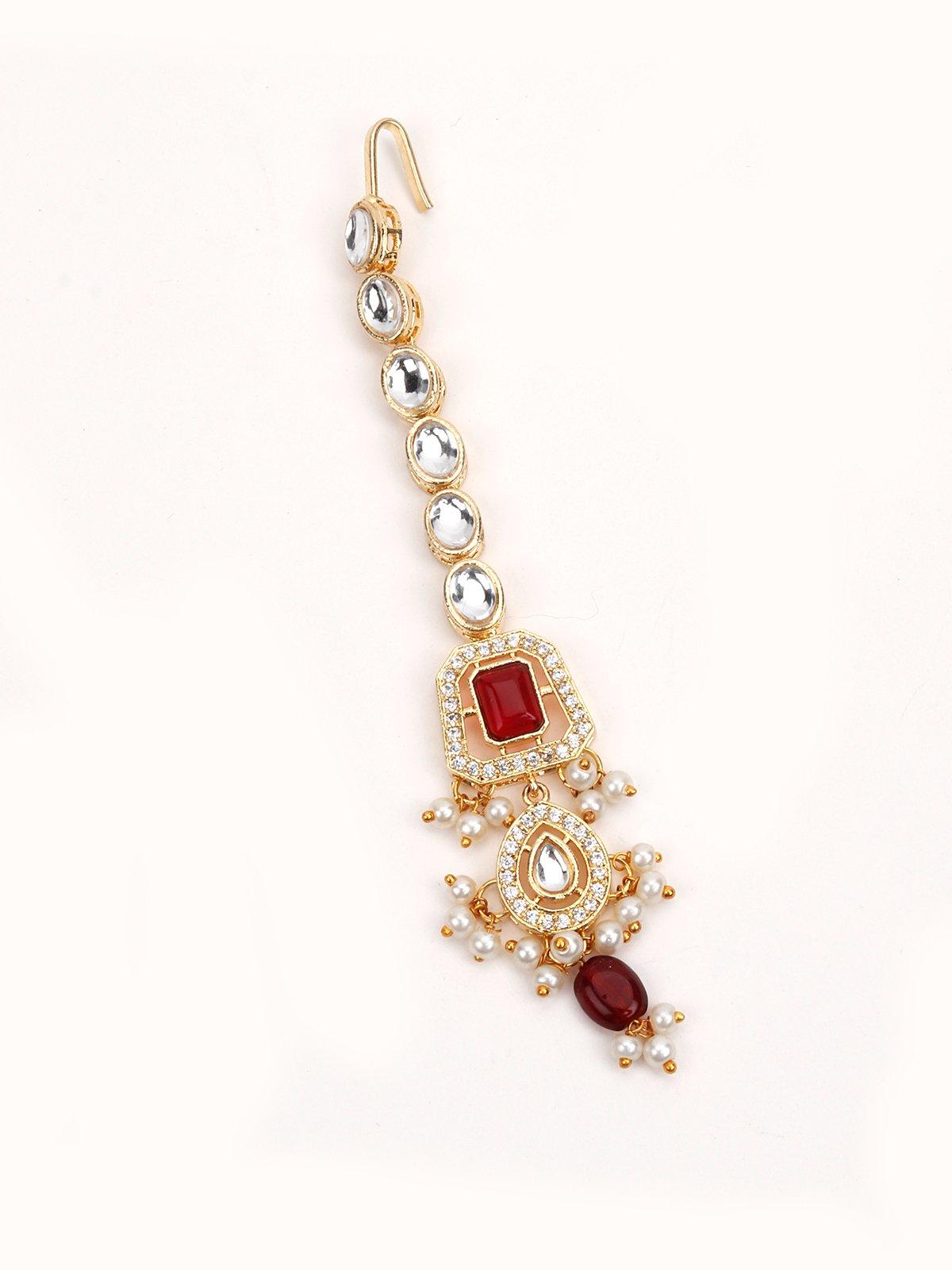 Women's Ethnic Red & Gold Necklace - Odette