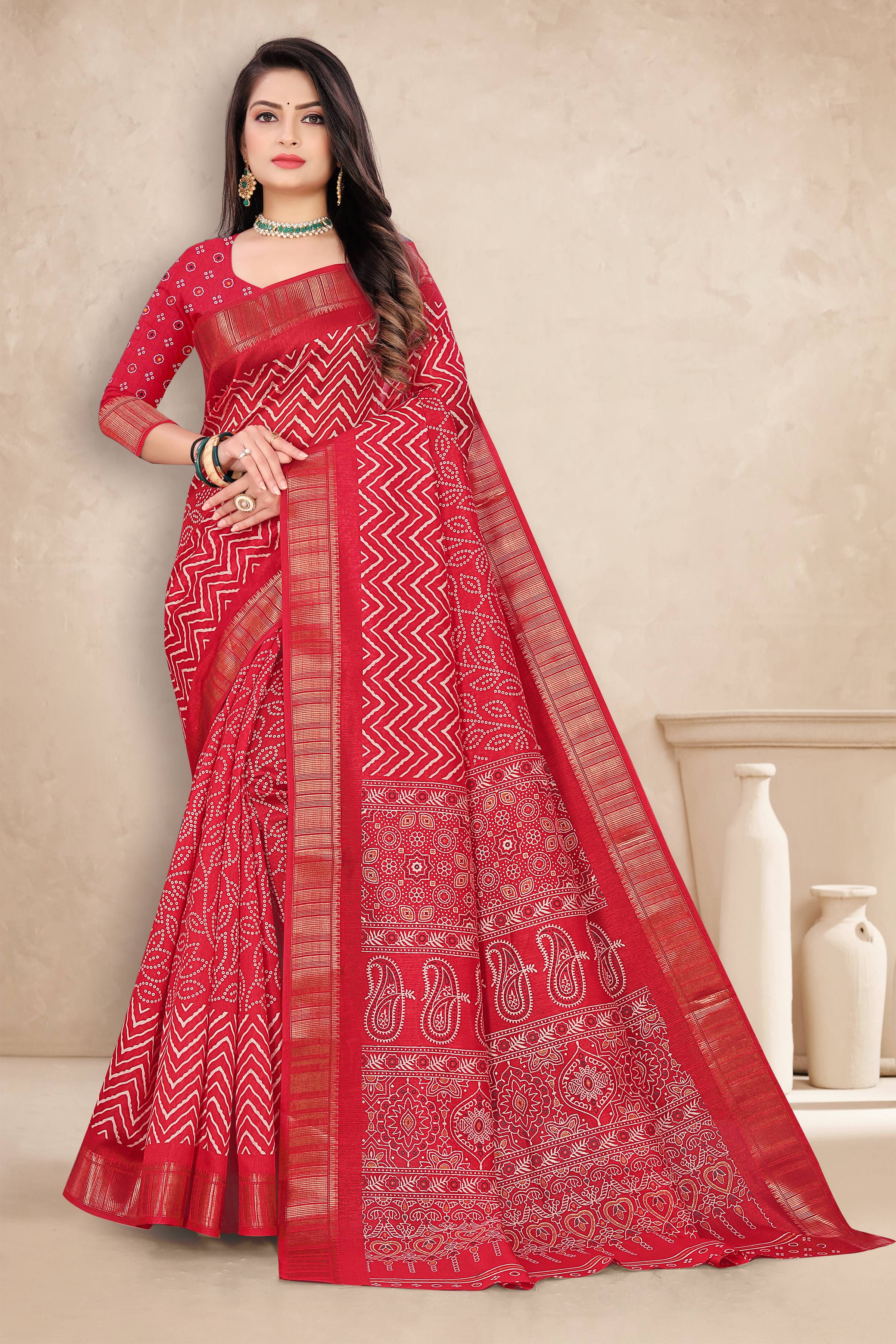 Women's Soft silk slub woven saree with lehriya print design - stavacreation