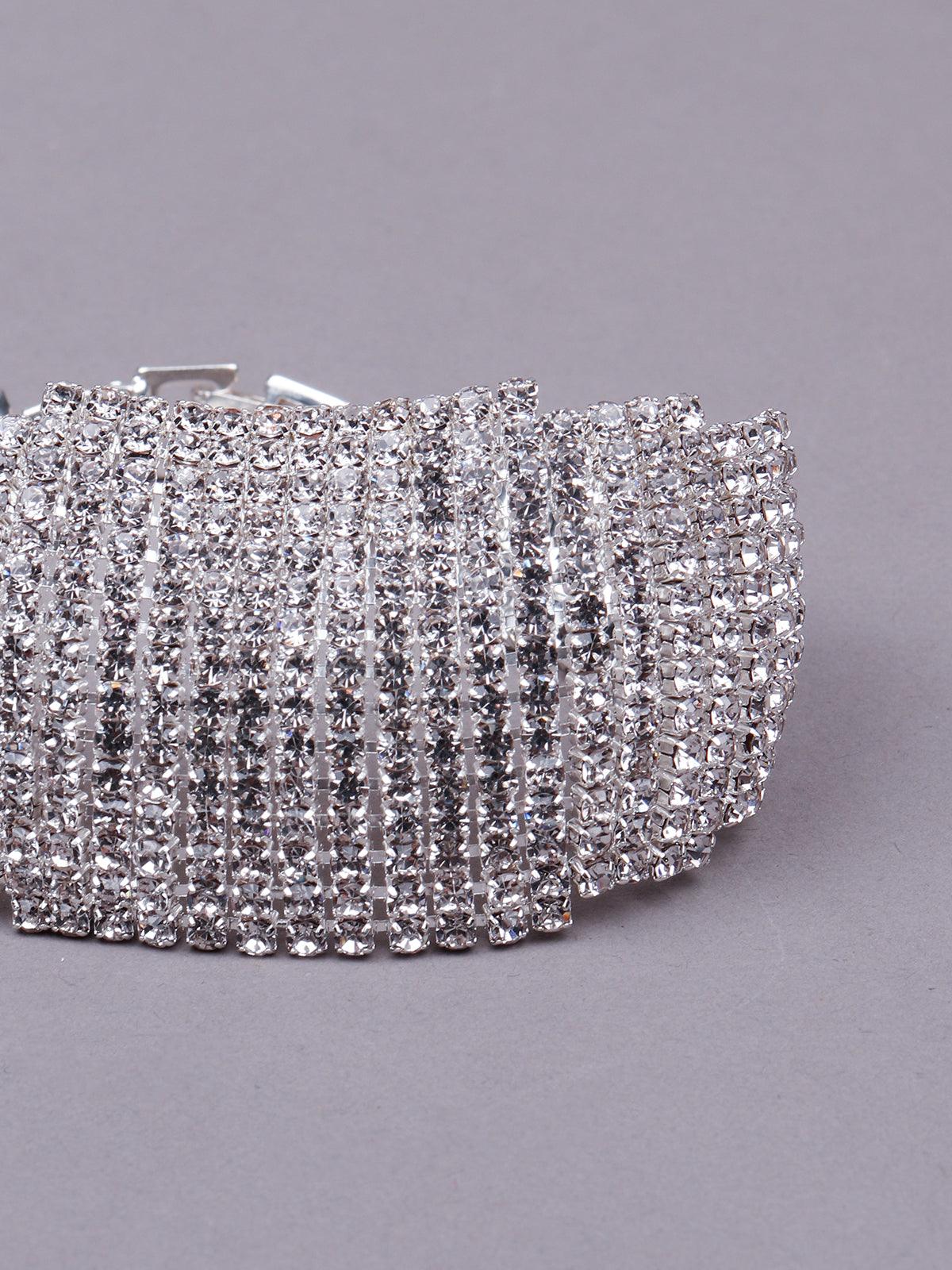 Women's Exquisite Artificial Diamond-Studded Bracelet -Silver - Odette