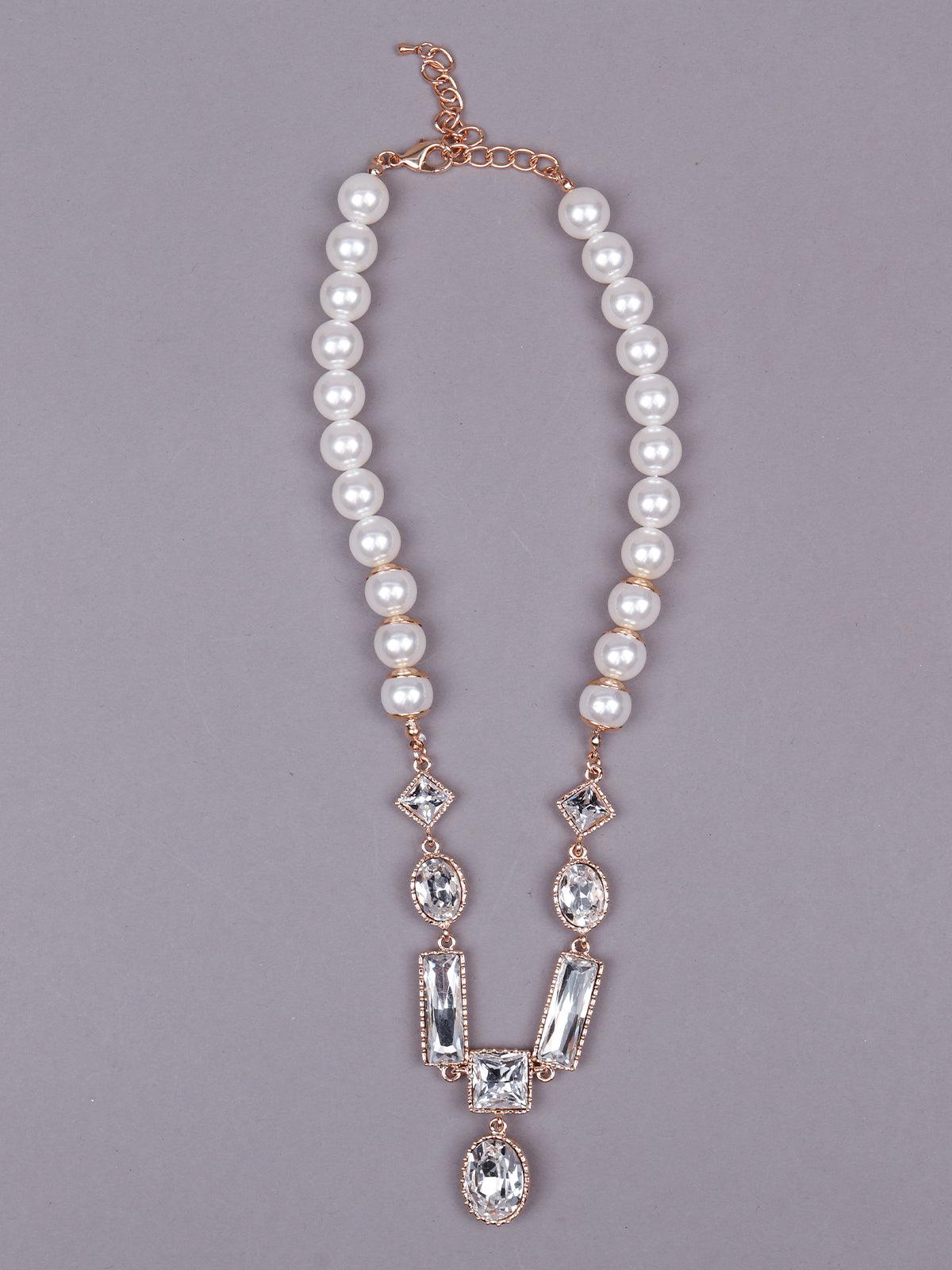 Women's Exquisite Artificial Pearl And Crystal Pendant Necklace - Odette
