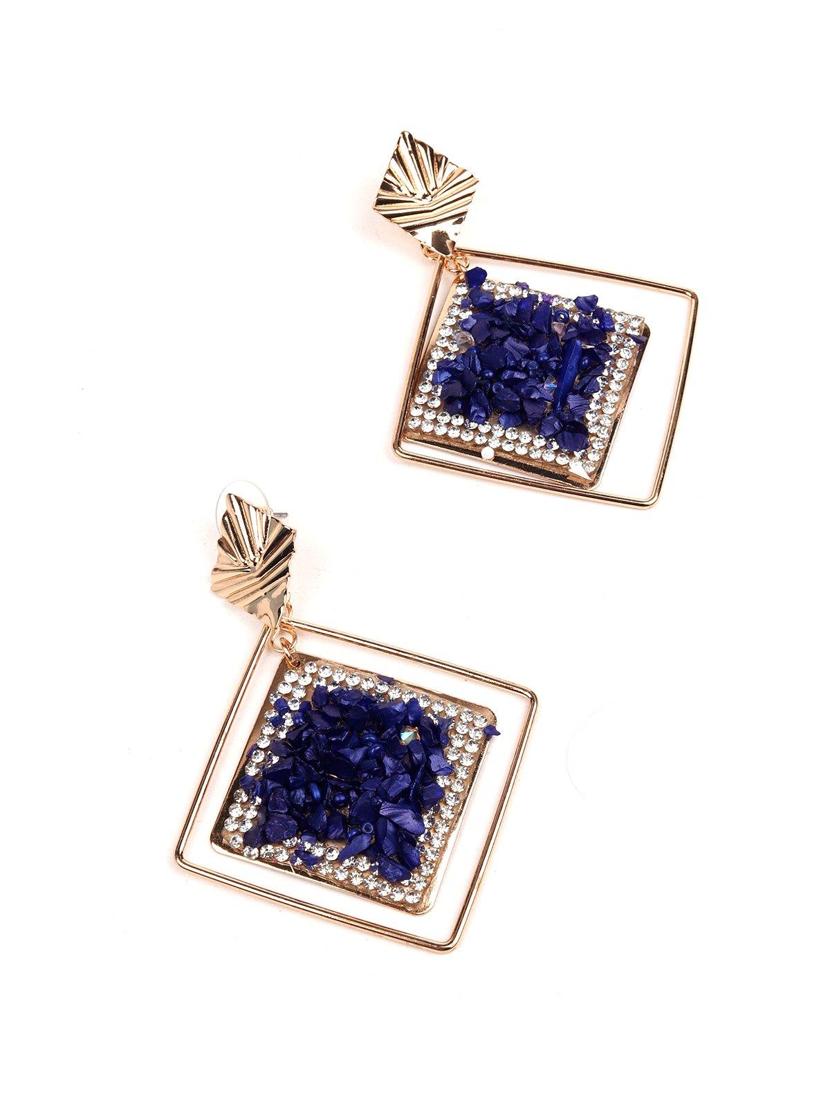Women's Exquisite Blue Diamond Frame Earrings - Odette