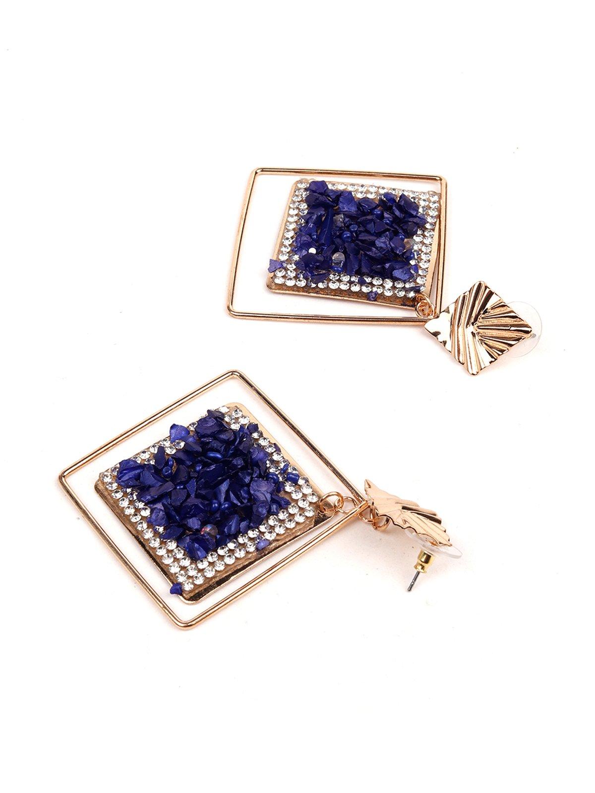 Women's Exquisite Blue Diamond Frame Earrings - Odette