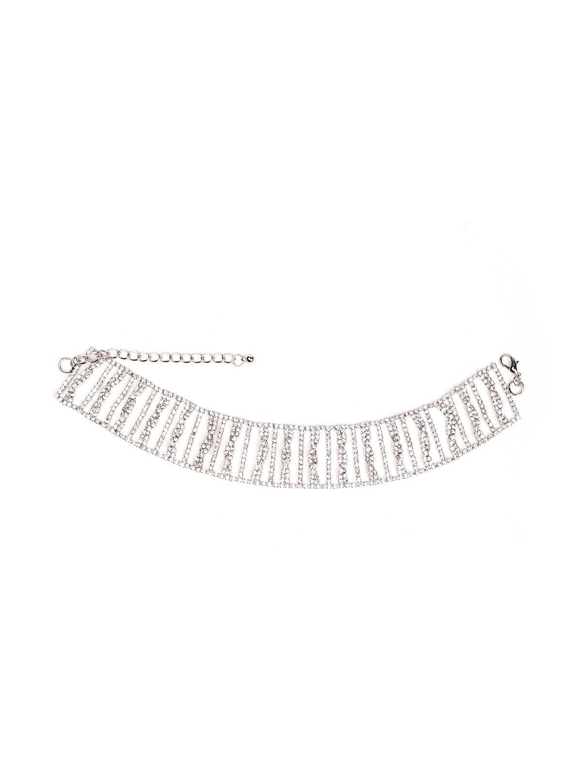 Women's Exquisite Crystal Lined Choker -Silver - Odette
