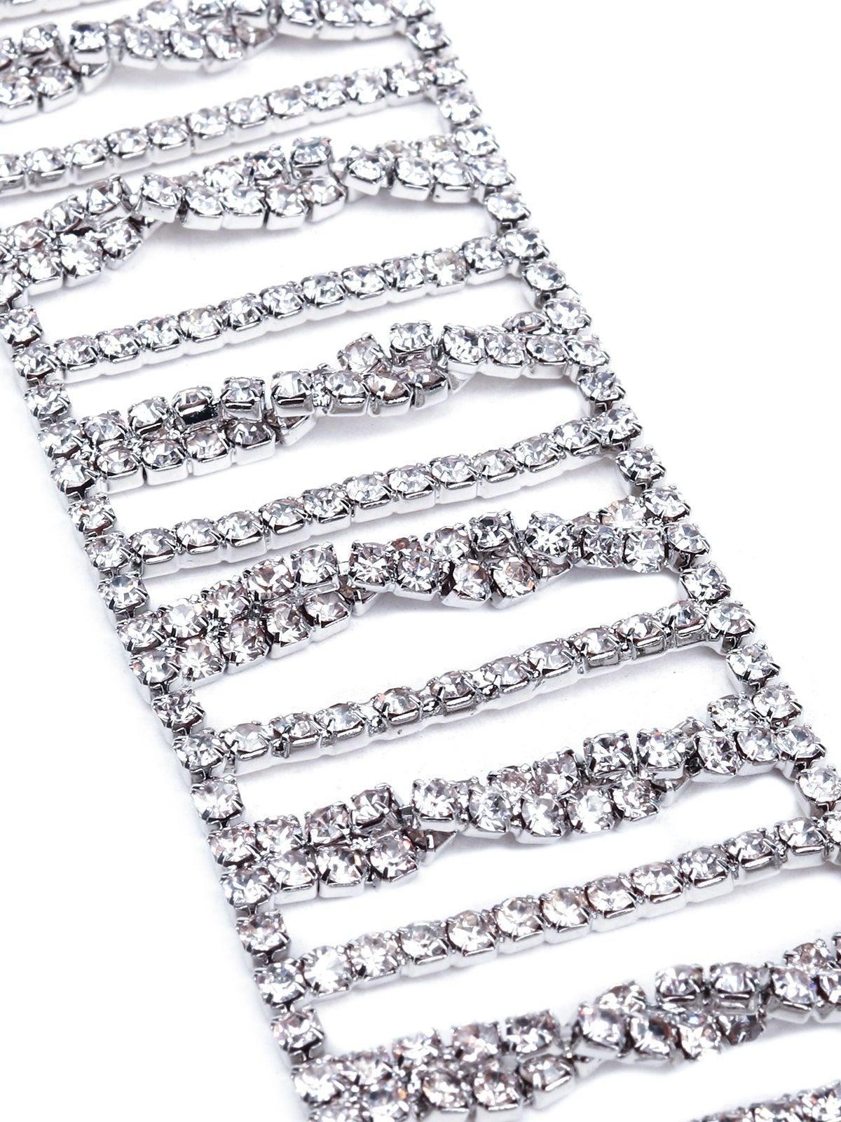 Women's Exquisite Crystal Lined Choker -Silver - Odette