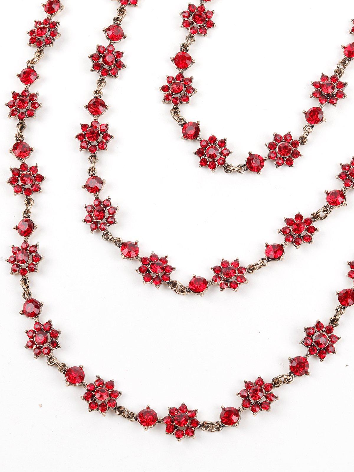 Women's Exquisite Designer 3 Layered Necklace With Crystal. - Red - Odette
