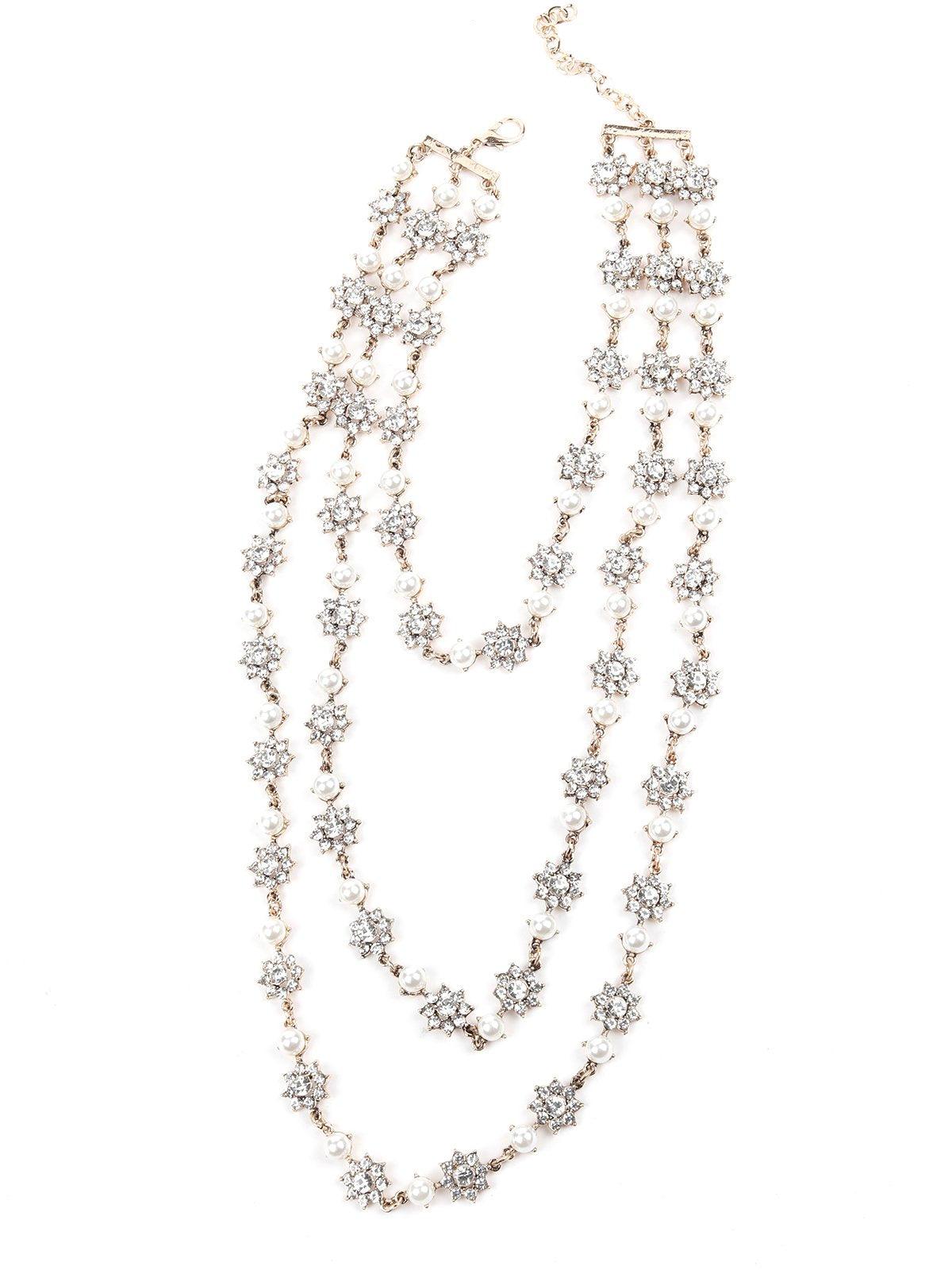 Women's Exquisite Designer 3 Layered Necklace With Pearls. - White - Odette