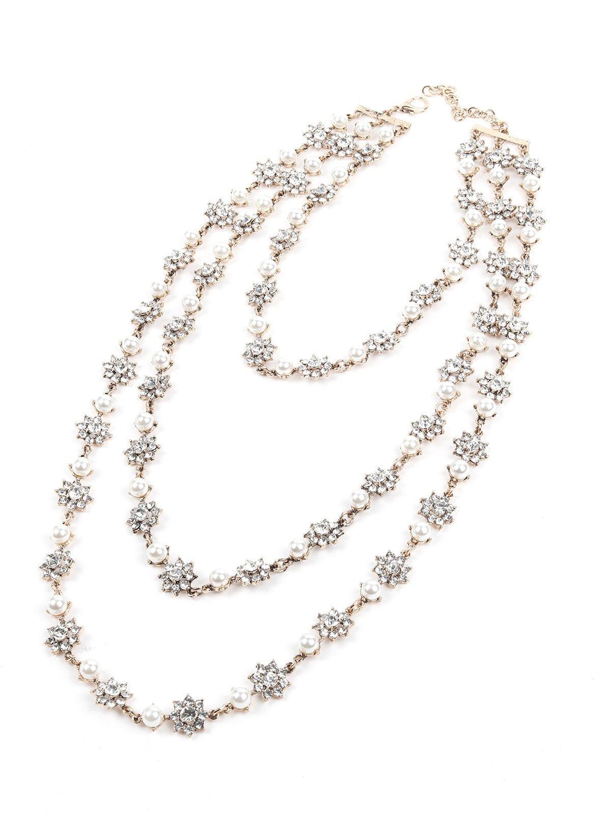 Women's Exquisite Designer 3 Layered Necklace With Pearls. - White - Odette