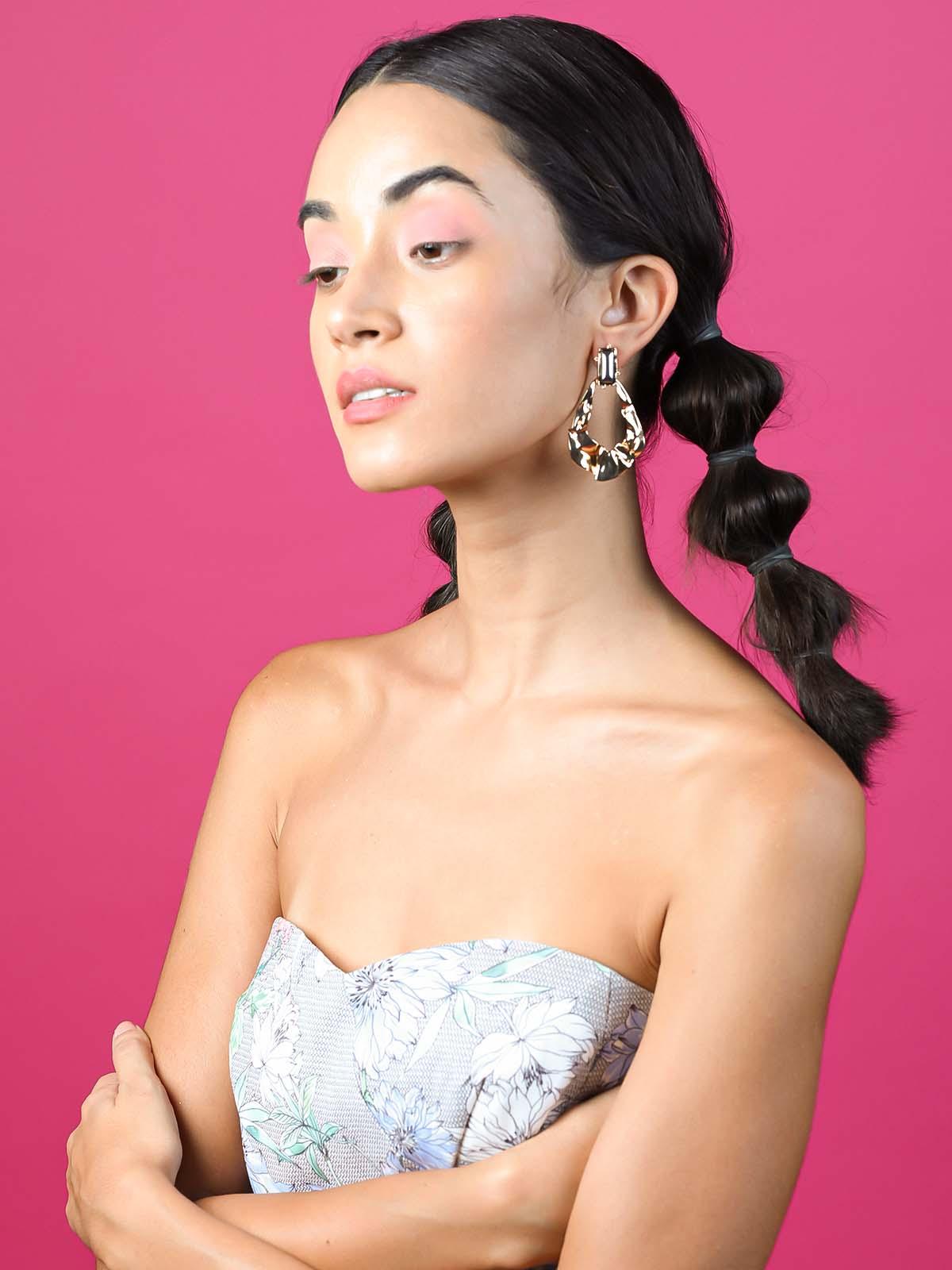 Women's Exquisite Gold Textured Drop Earrings - Odette