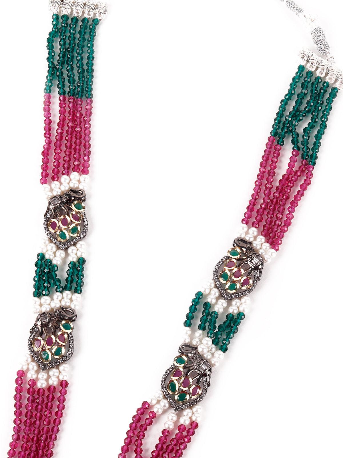 Women's Exquisite Green Mala Necklace Set For Women - Odette