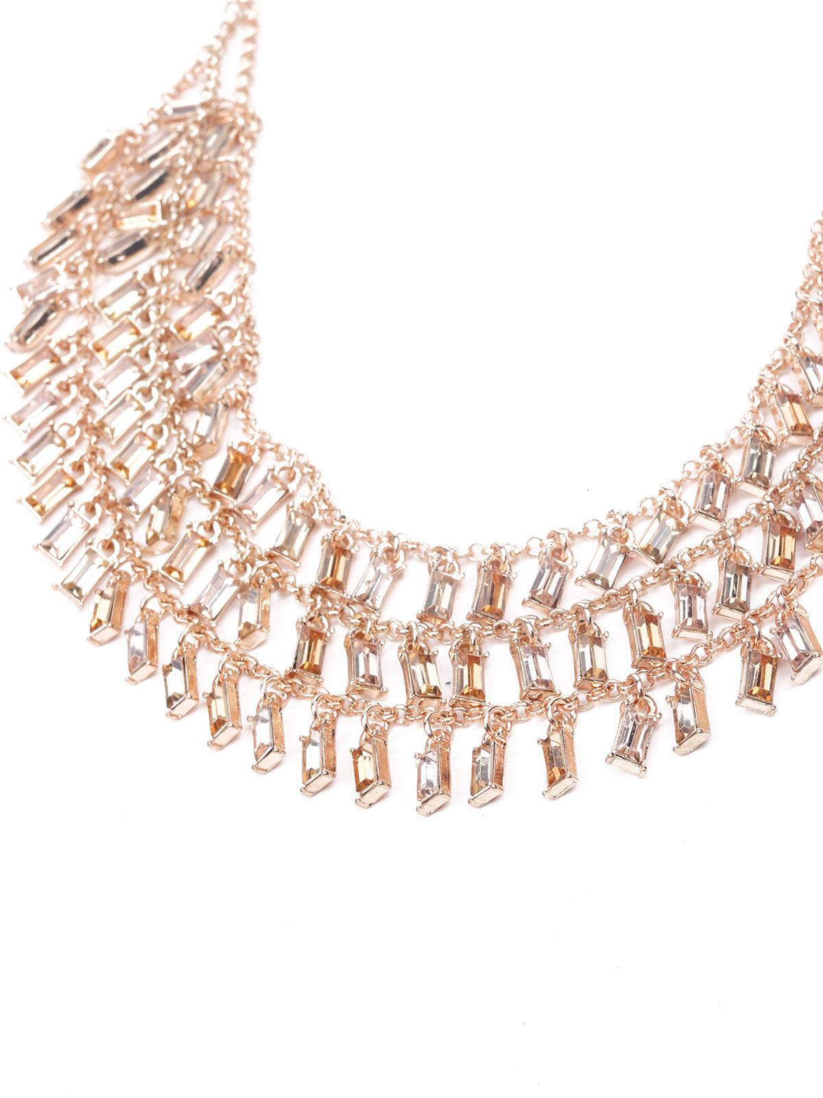 Women's Exquisite Layered Crystal Necklace - Gold - Odette