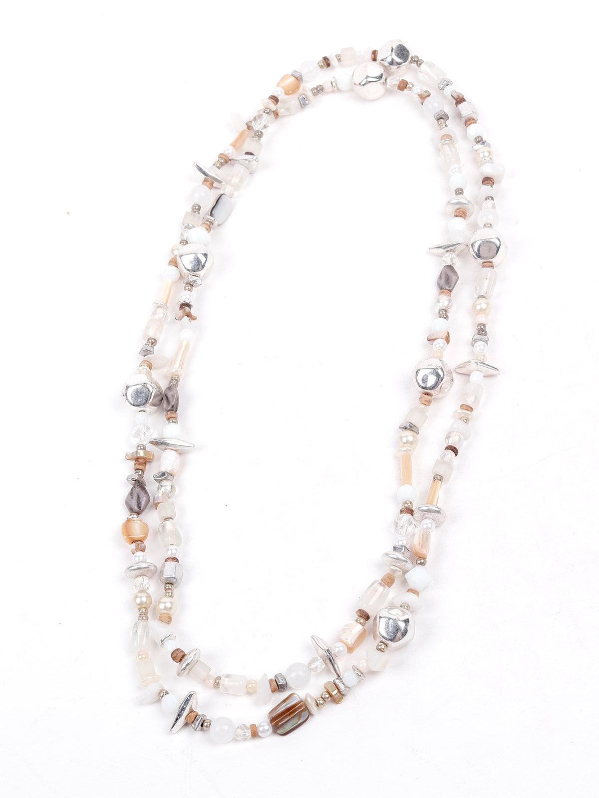 Women's Exquisite Layered White Beaded Necklace -White - Odette