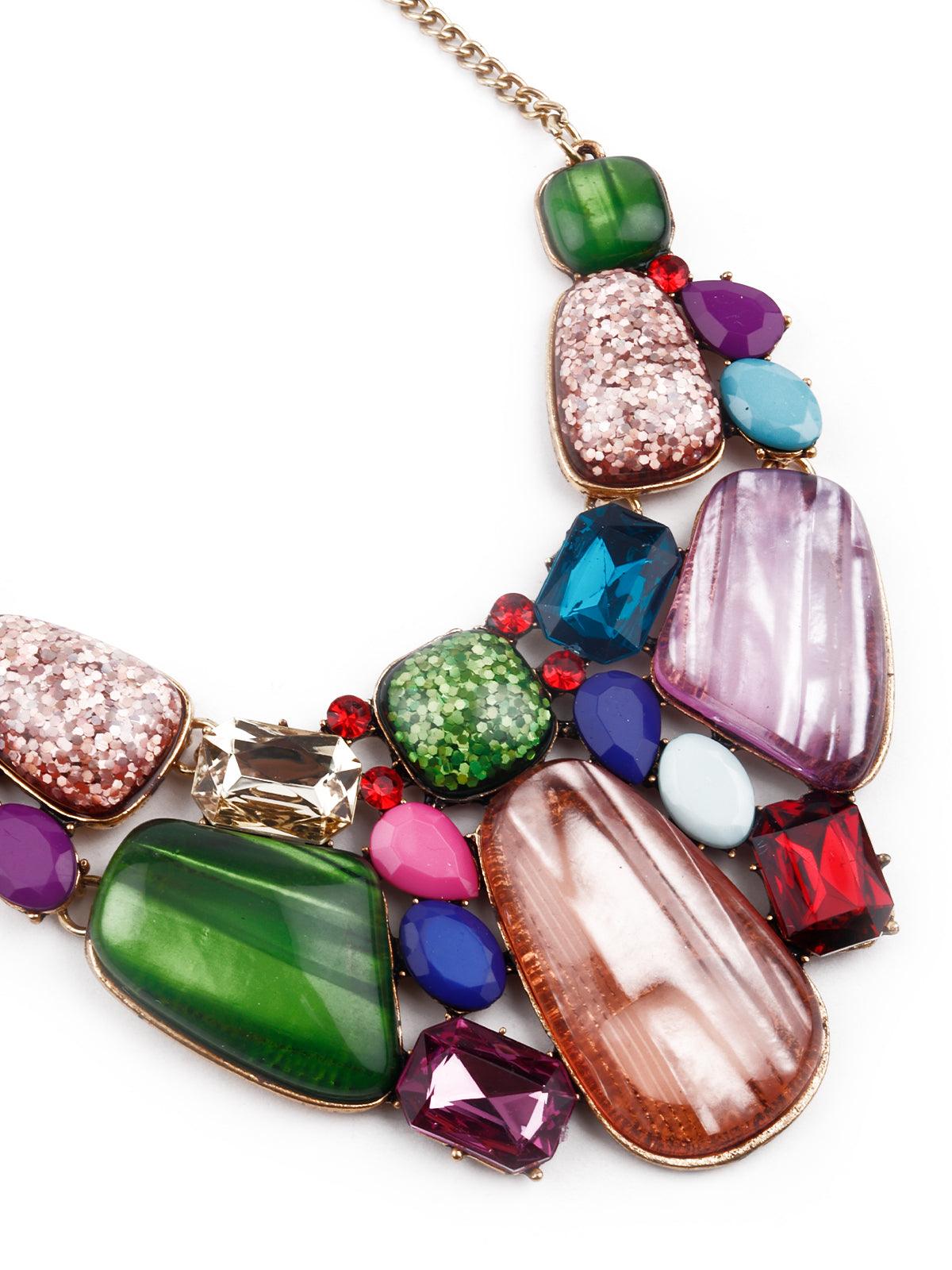 Women's Exquisite Multicoloured Embellished Necklace Set For Women - Odette