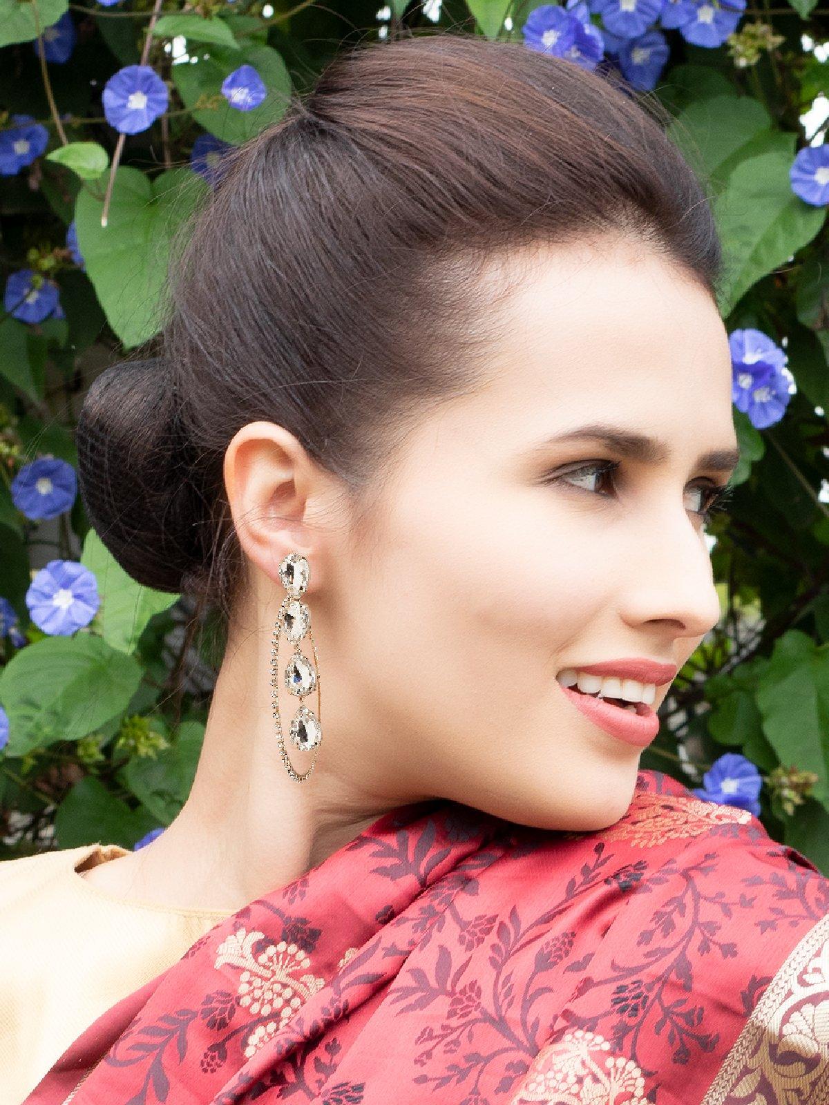 Women's Exquisite Studded Drop-Hoop Earrings - Odette