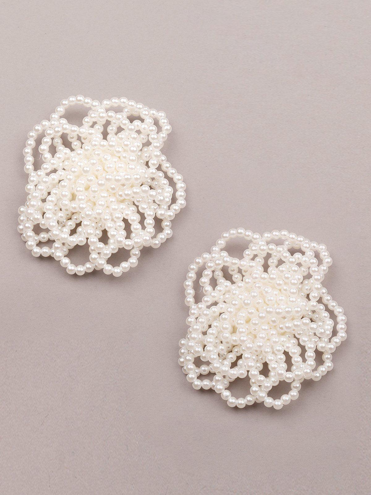 Women's Exquisite White Beaded Floral Earrings - Odette