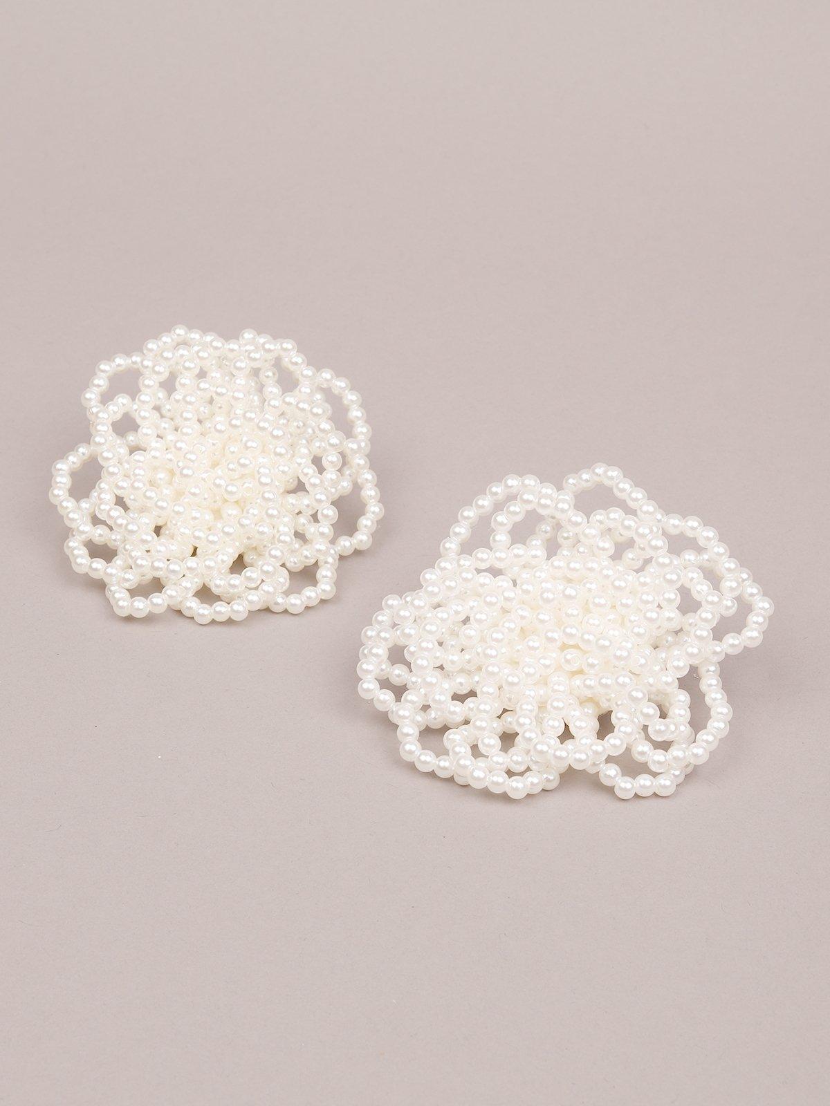 Women's Exquisite White Beaded Floral Earrings - Odette