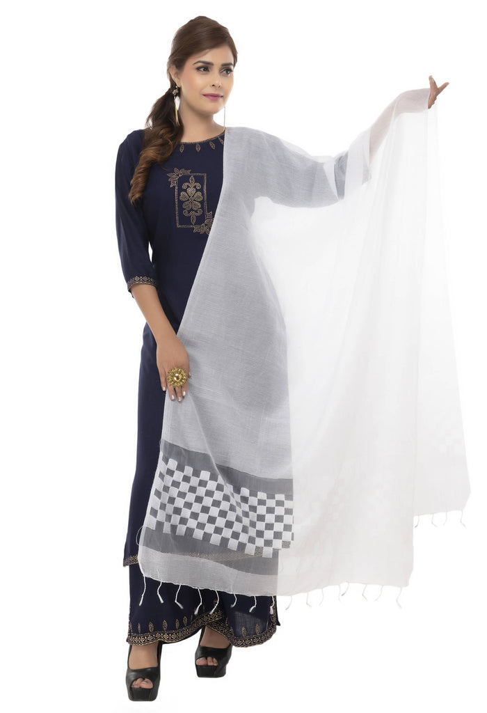 Women's Buta Square Cutt White Dupatta & Chunni Mfd0007