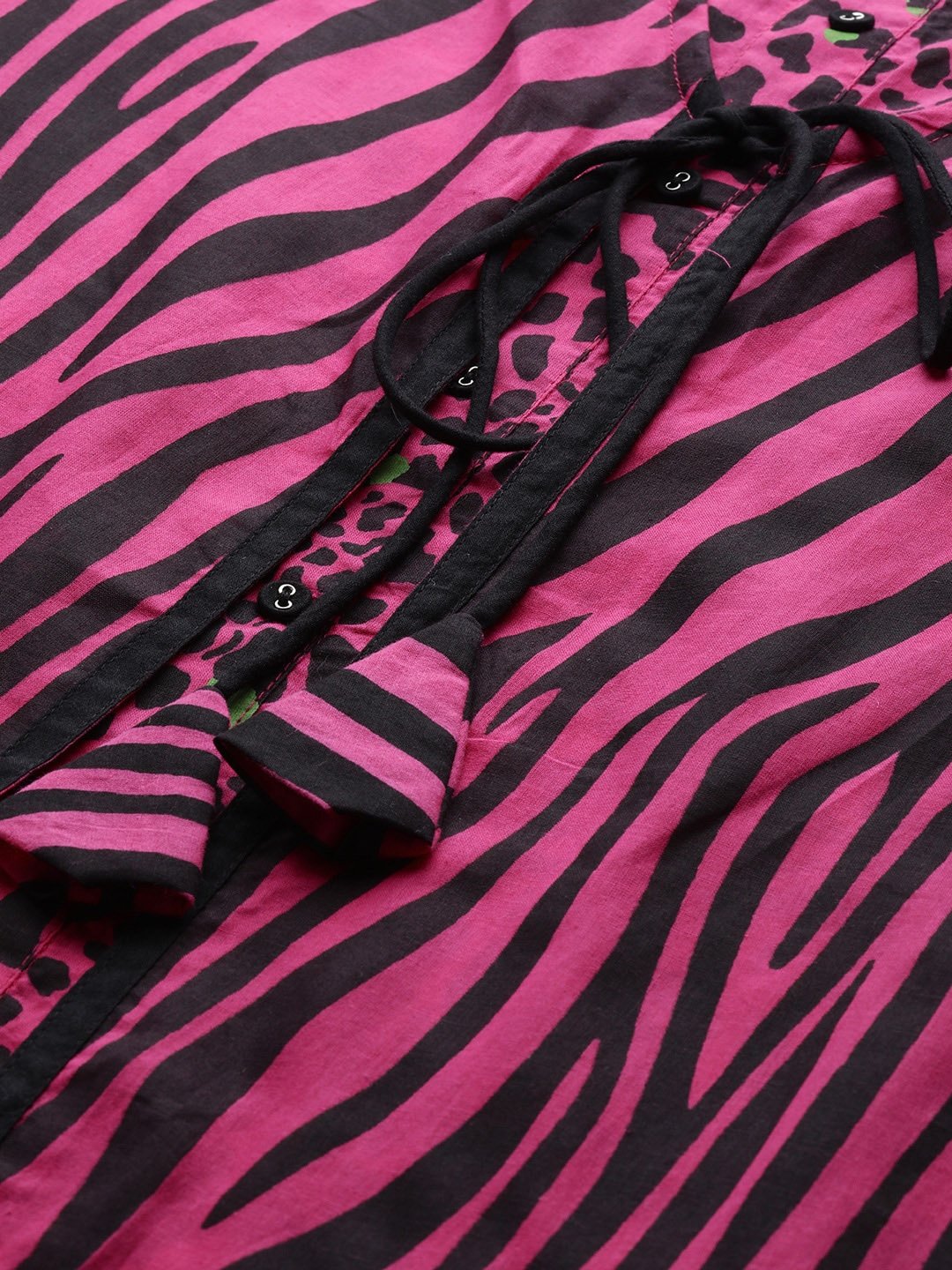 Women's  Pink & Black Animal Print Layered Kurta with Palazzos - AKS