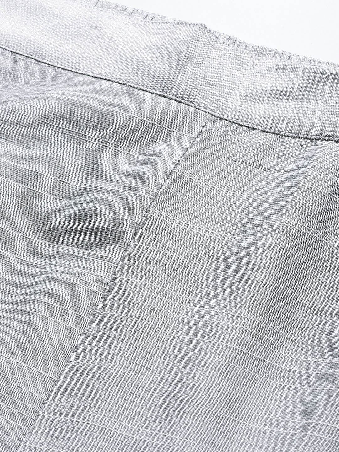 Women's Grey Straight Fit Solid Silk Cropped Regular Trousers - Varanga