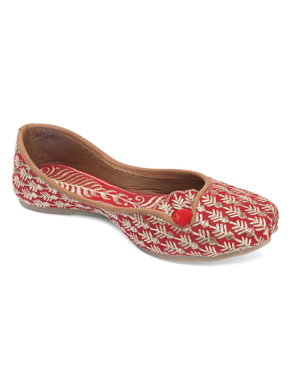 Women's Red Zari Work Womens Indian Ethnic Comfort Footwear - Desi Colour