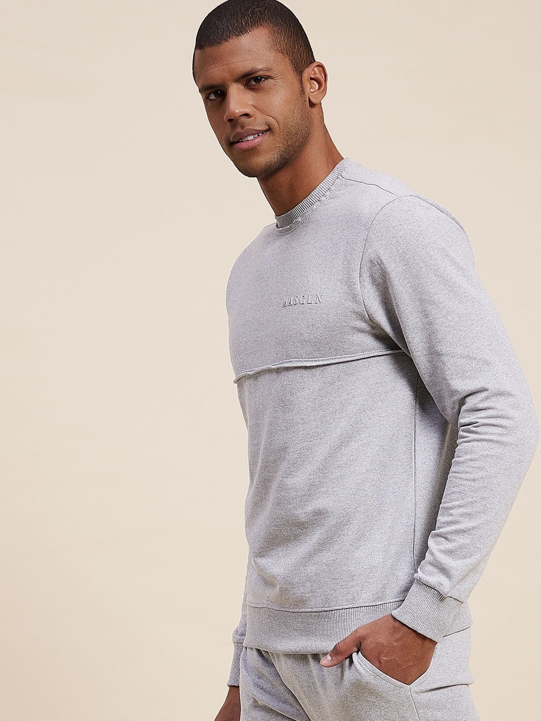 Men's Grey MASCLN Puff Print Sweatshirt - LYUSH-MASCLN