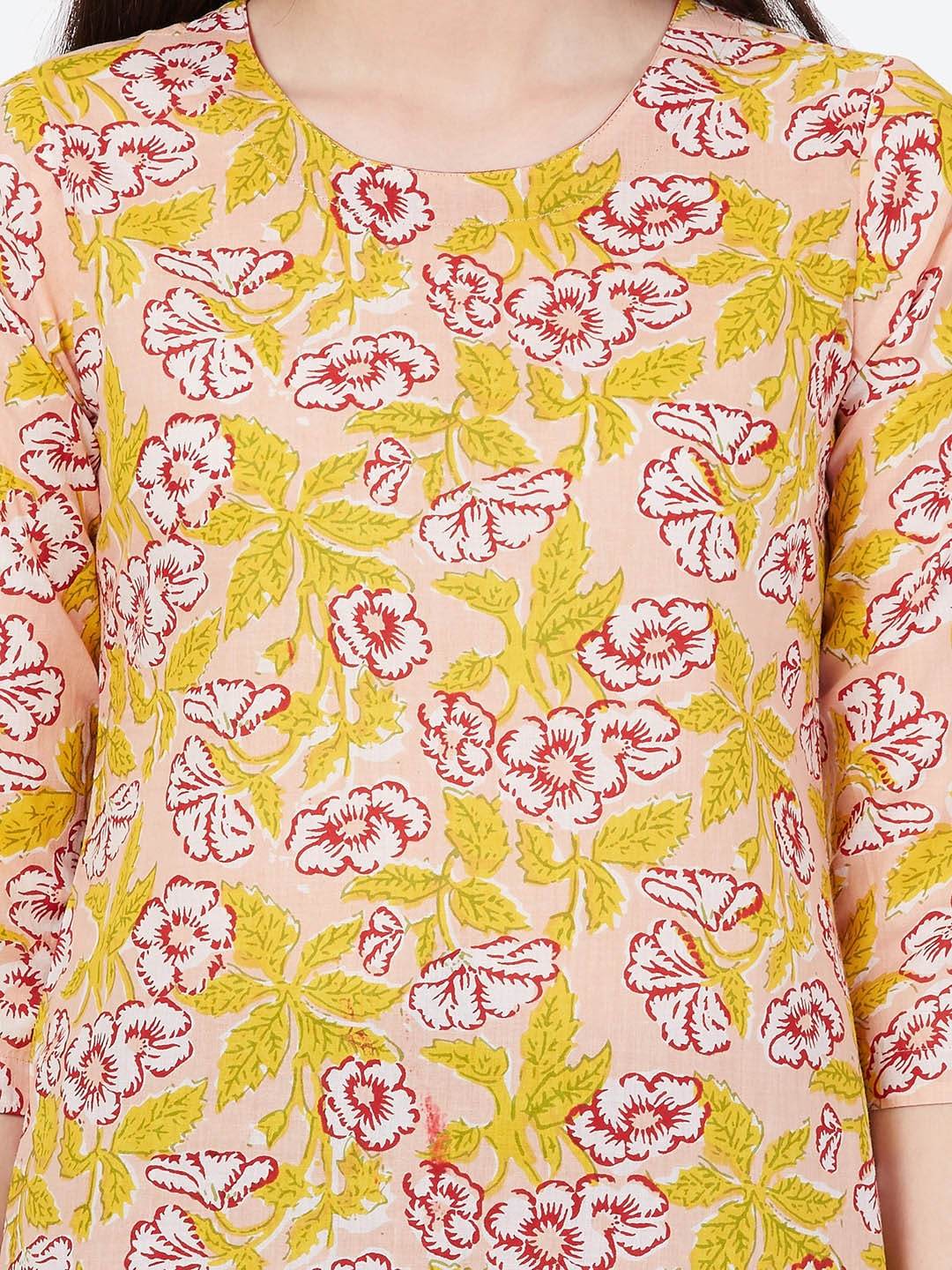 Women's Yellow & Maroon Floral Printed Kurta with Palazzos - Meeranshi