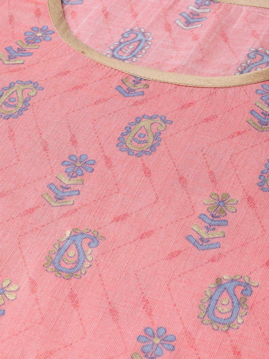 Women's  Pink & Blue Screen Print Kurta with Sharara - AKS