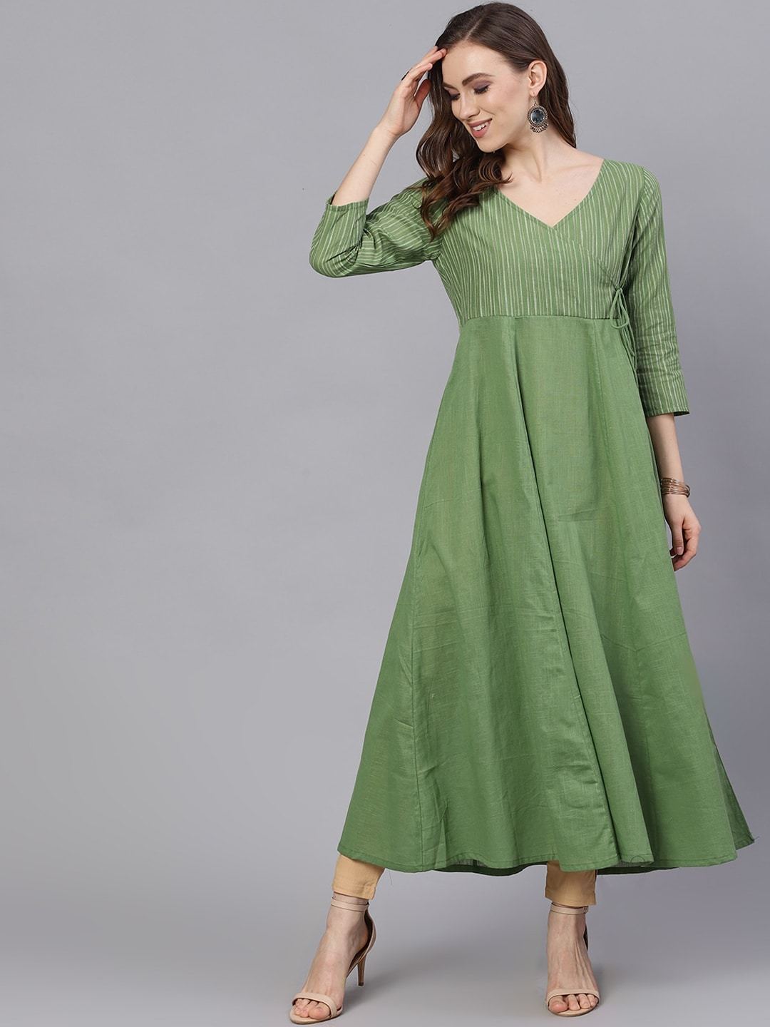 Women's  Green Solid Anarkali Kurta - AKS