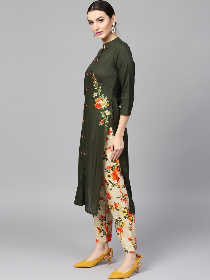 Women's Green Kurta Printed Set