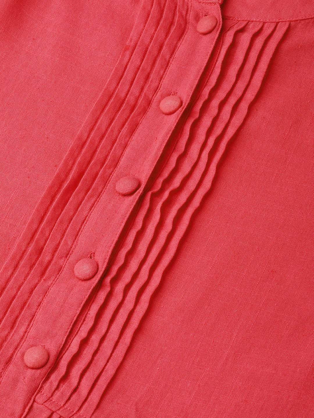 Women's Coral Pink Solid A-Line Kurta - Meeranshi