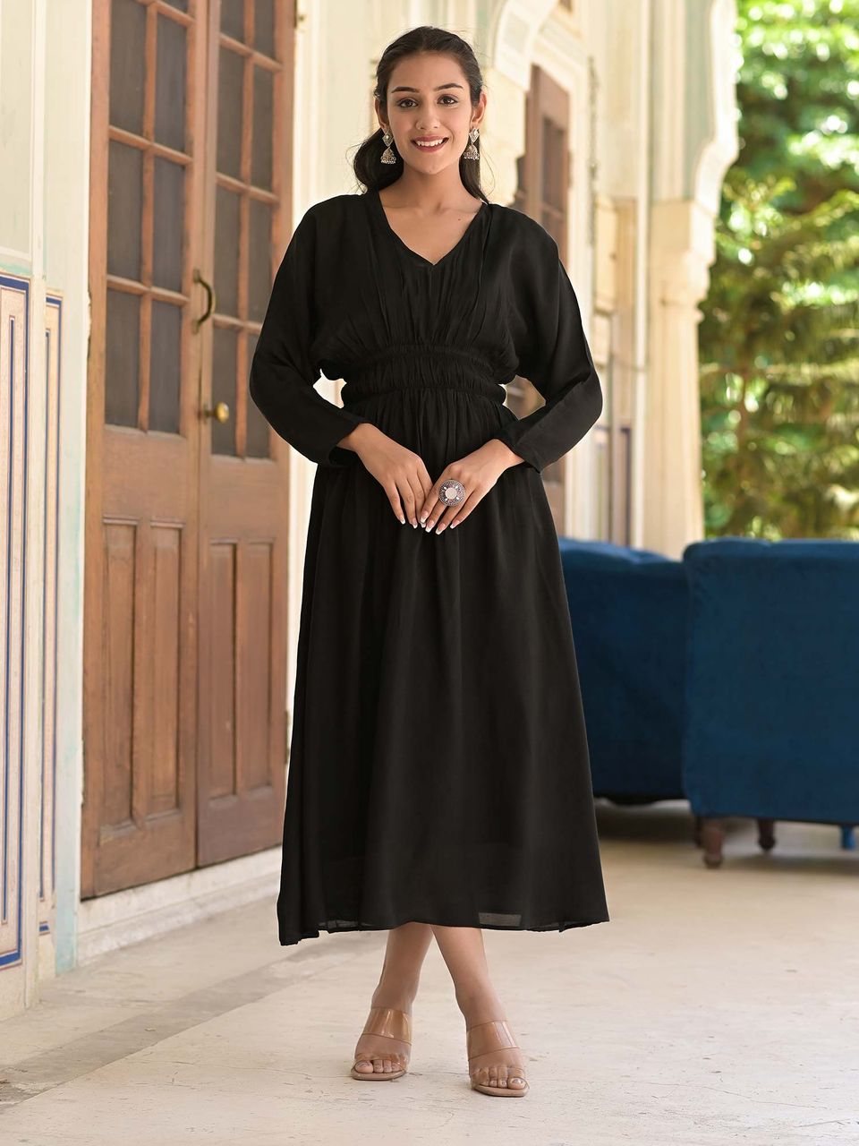 Women's Ebony Black Muslin Dress - Hatheli