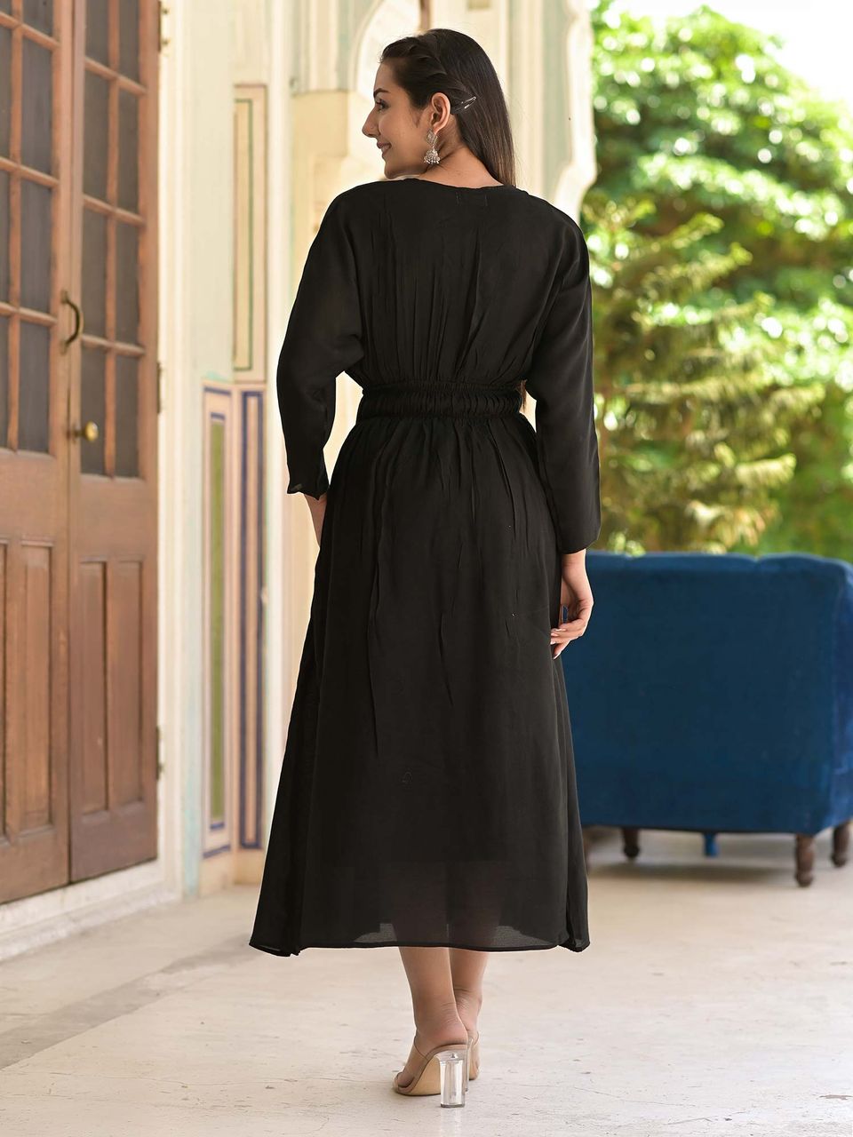 Women's Ebony Black Muslin Dress - Hatheli