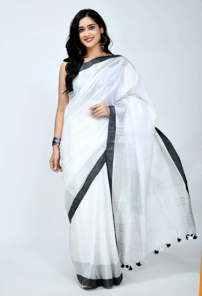 Women's Bhagalpuri Handloom Cotton White Color Saree Mfsaree_030