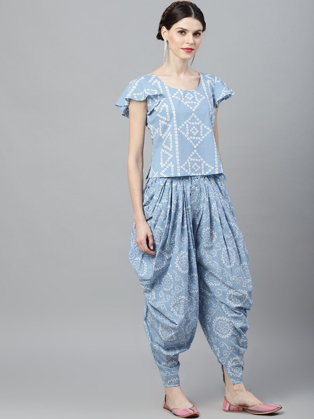 Women's Blue & White Printed Top With Dhoti Pant - AKS