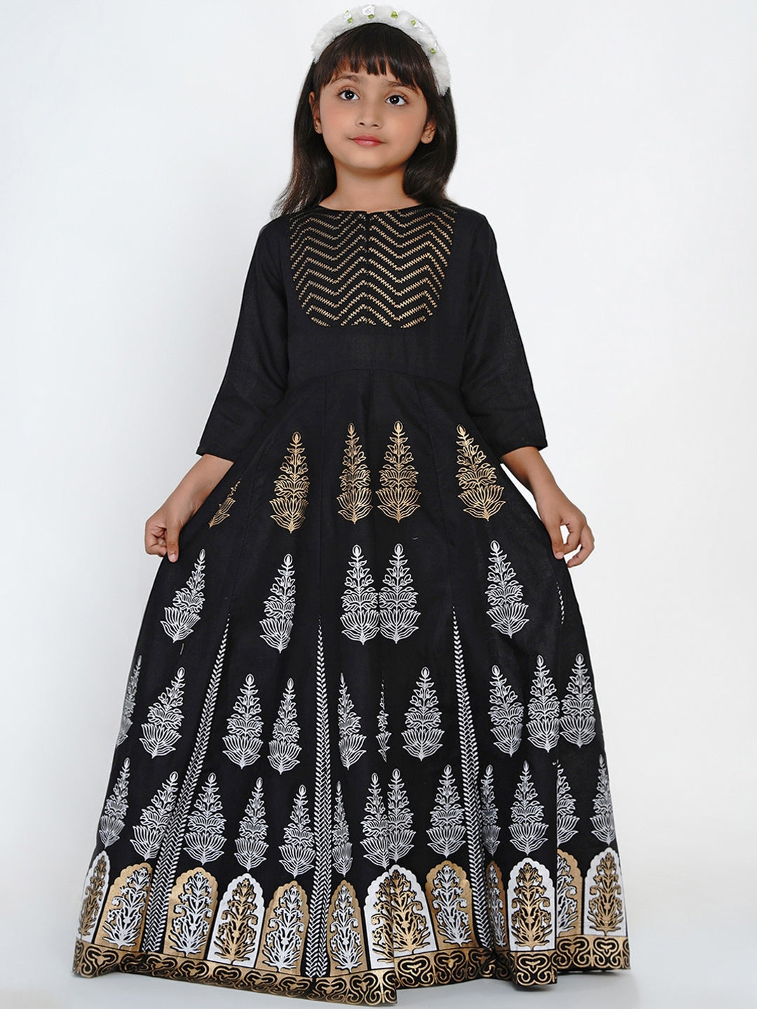 Girl's Black Printed Fit and Flare Dress - NOZ2TOZ KIDS