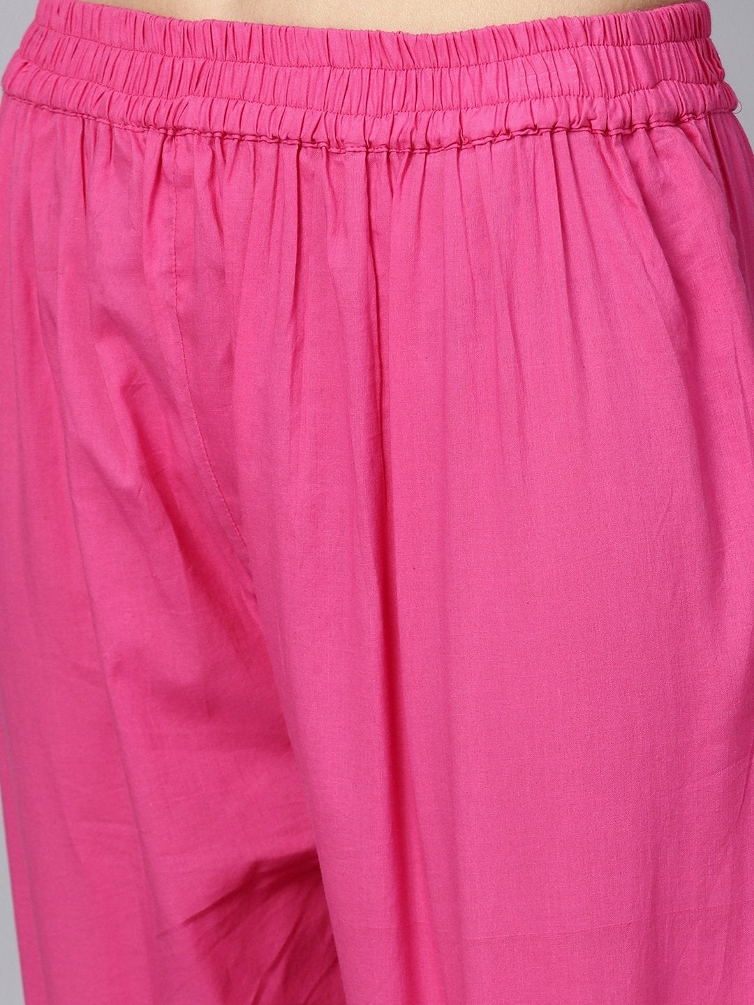 Women's Pink & Golden Printed Kurta with Trousers - Meeranshi