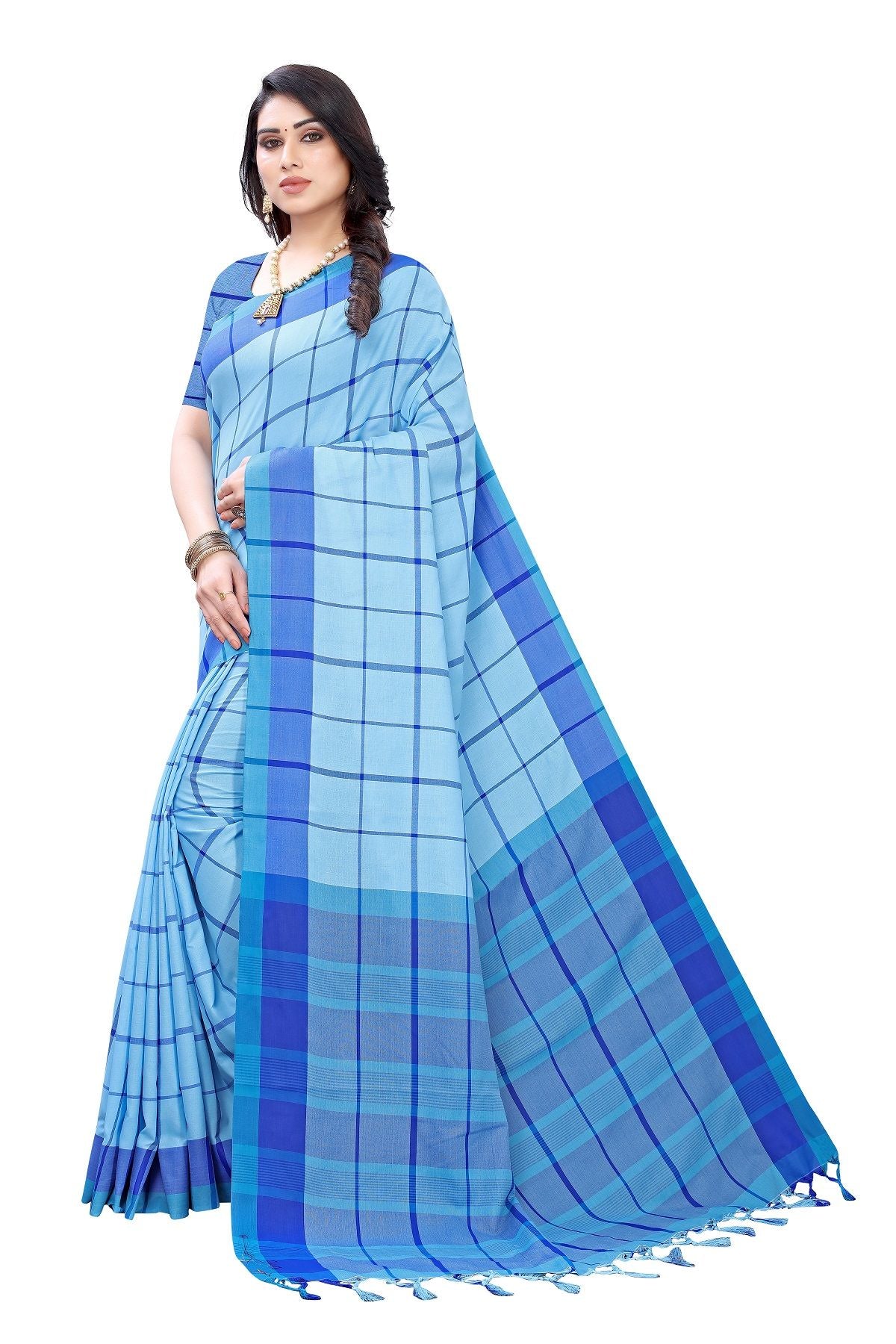 Women's Vamika Blue Cotton Silk Weaving Saree - Vamika