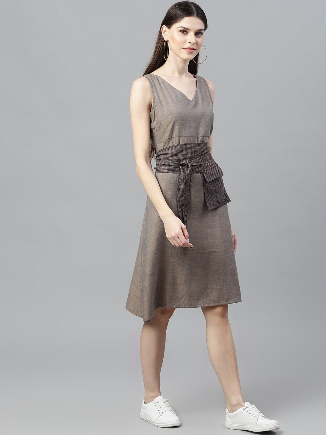 Women's  Grey Solid A-Line Dress - AKS