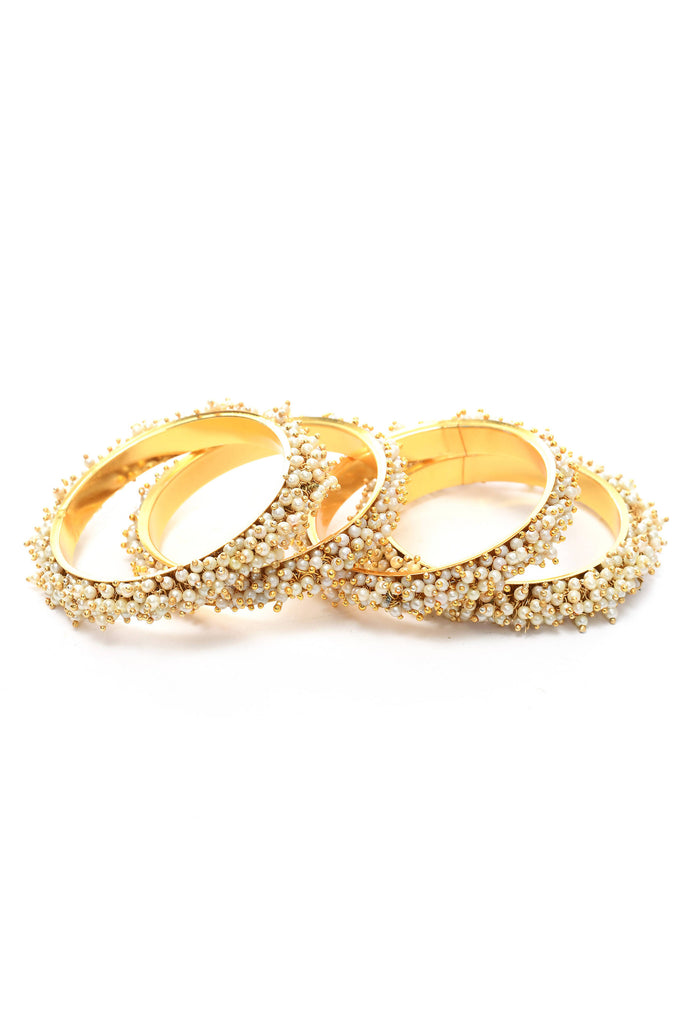 Johar Kamal Gold-Plated Set of 4 Pearls Studded Bangles