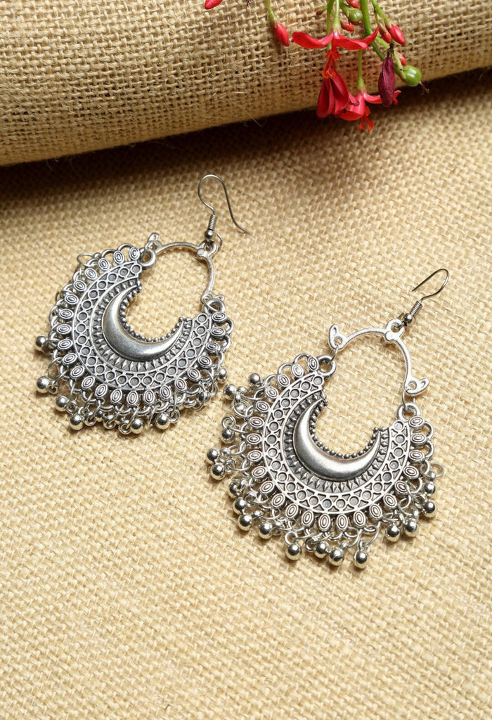 Johar Kamal Oxidised Silver-Plated Chandbali Ear