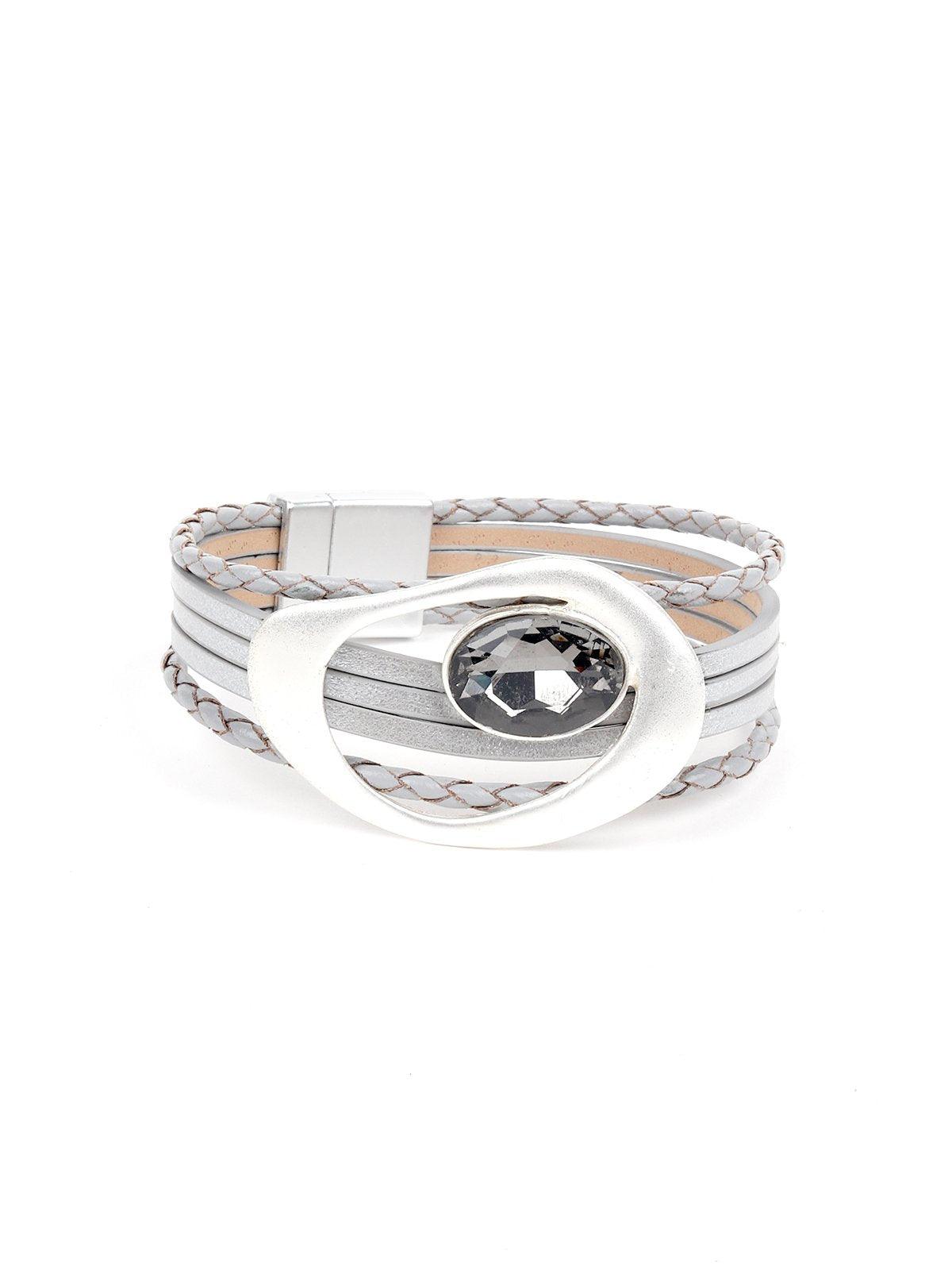 Women's Fau X  Leather Grey Layered Wrap Bracelet - Odette