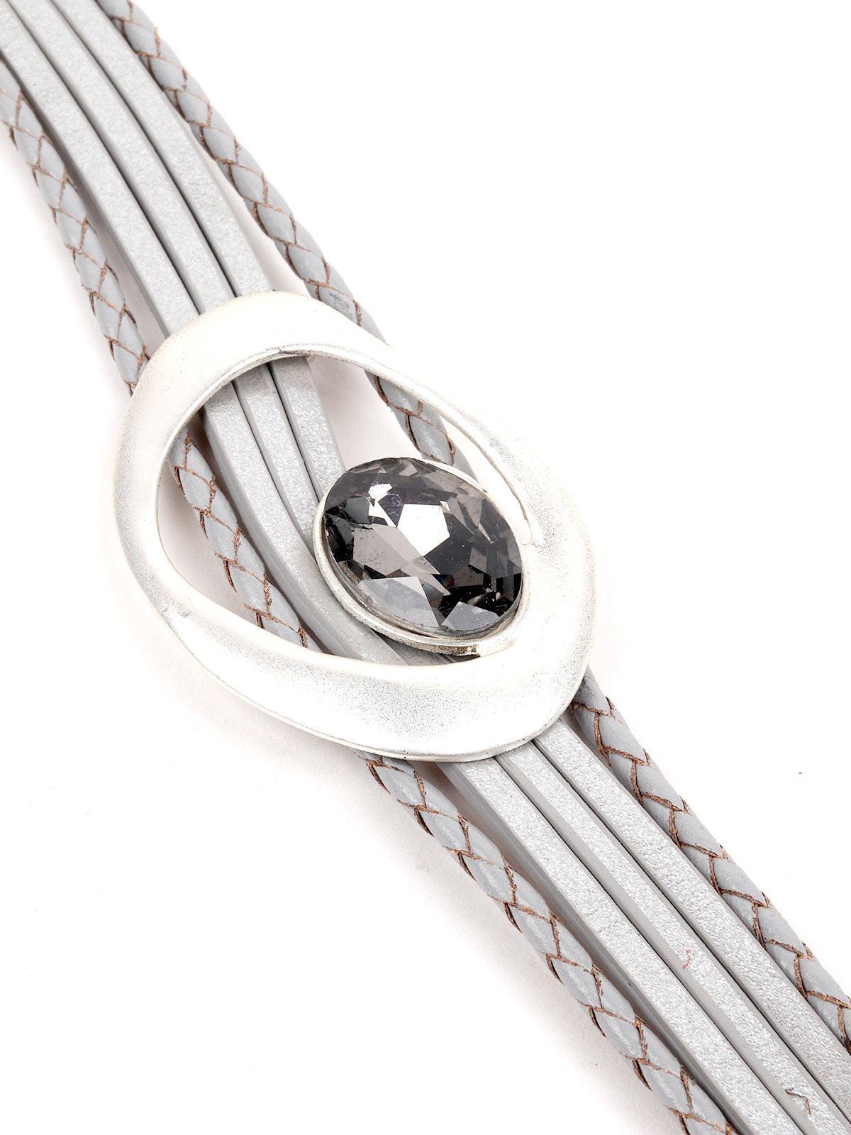 Women's Fau X  Leather Grey Layered Wrap Bracelet - Odette