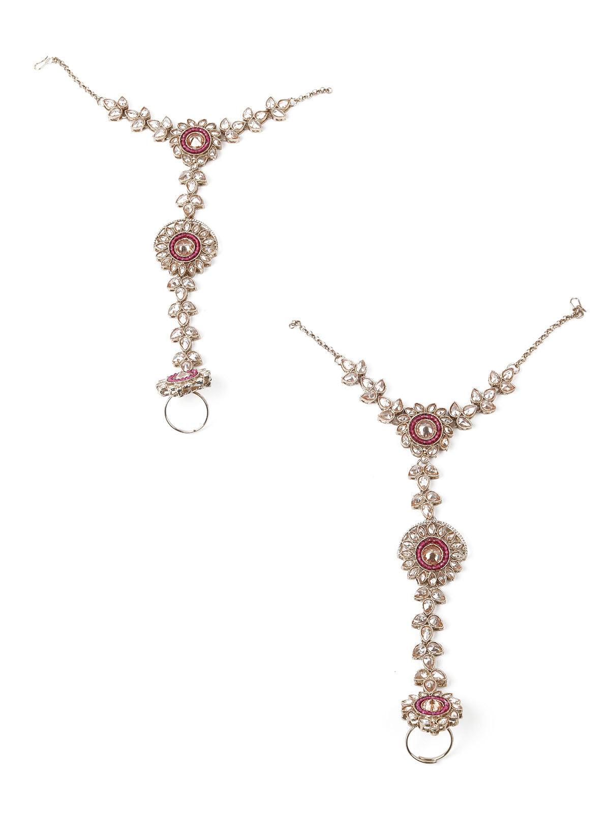 Women's Faux Pearl And Kundan Three Layered Jewelry Set - Odette