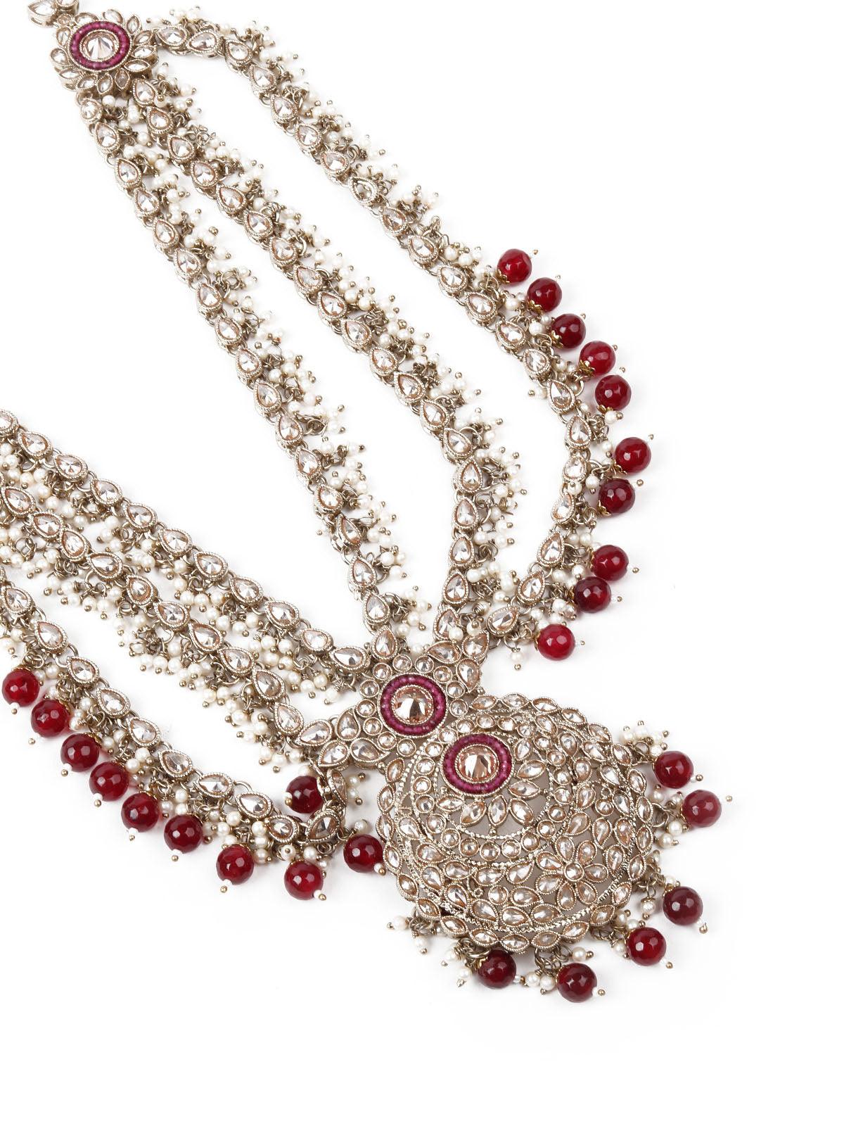 Women's Faux Pearl And Kundan Three Layered Jewelry Set - Odette