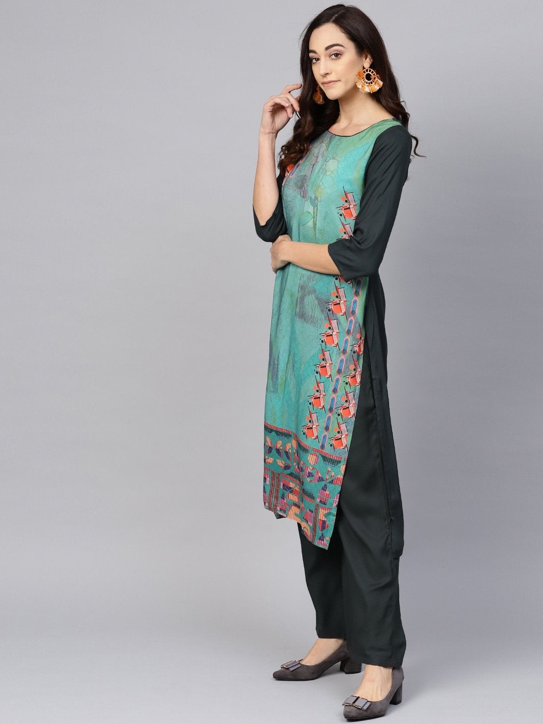 Women's Green Printed Kurta with Trousers - Meeranshi