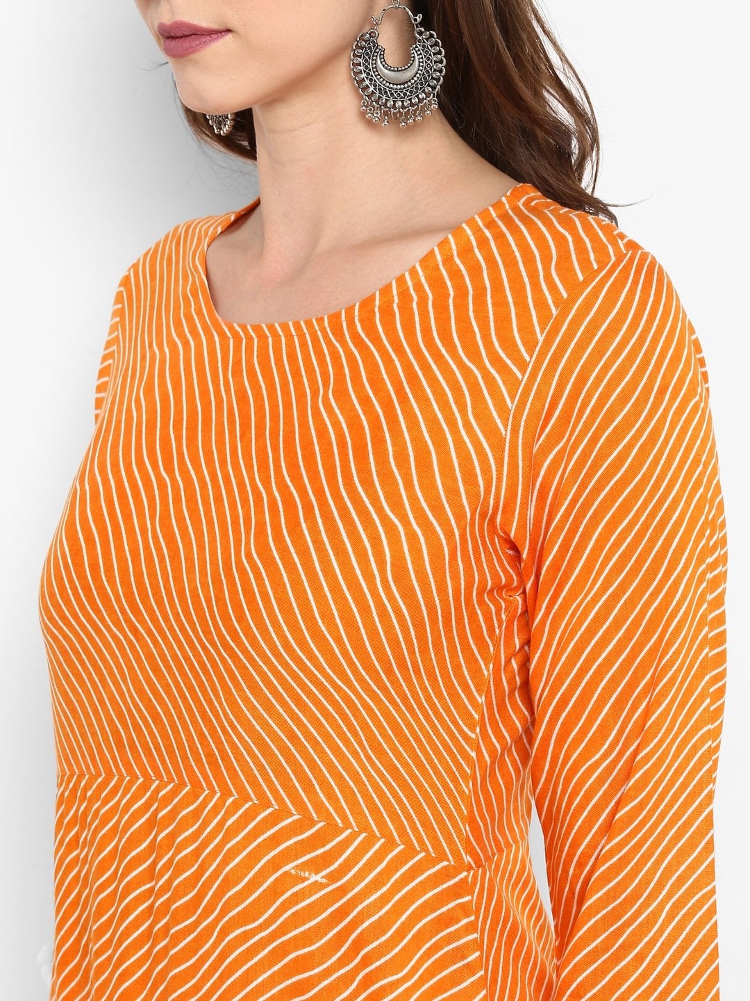 Women's Orange & White Striped Kurti with Palazzos - Meeranshi